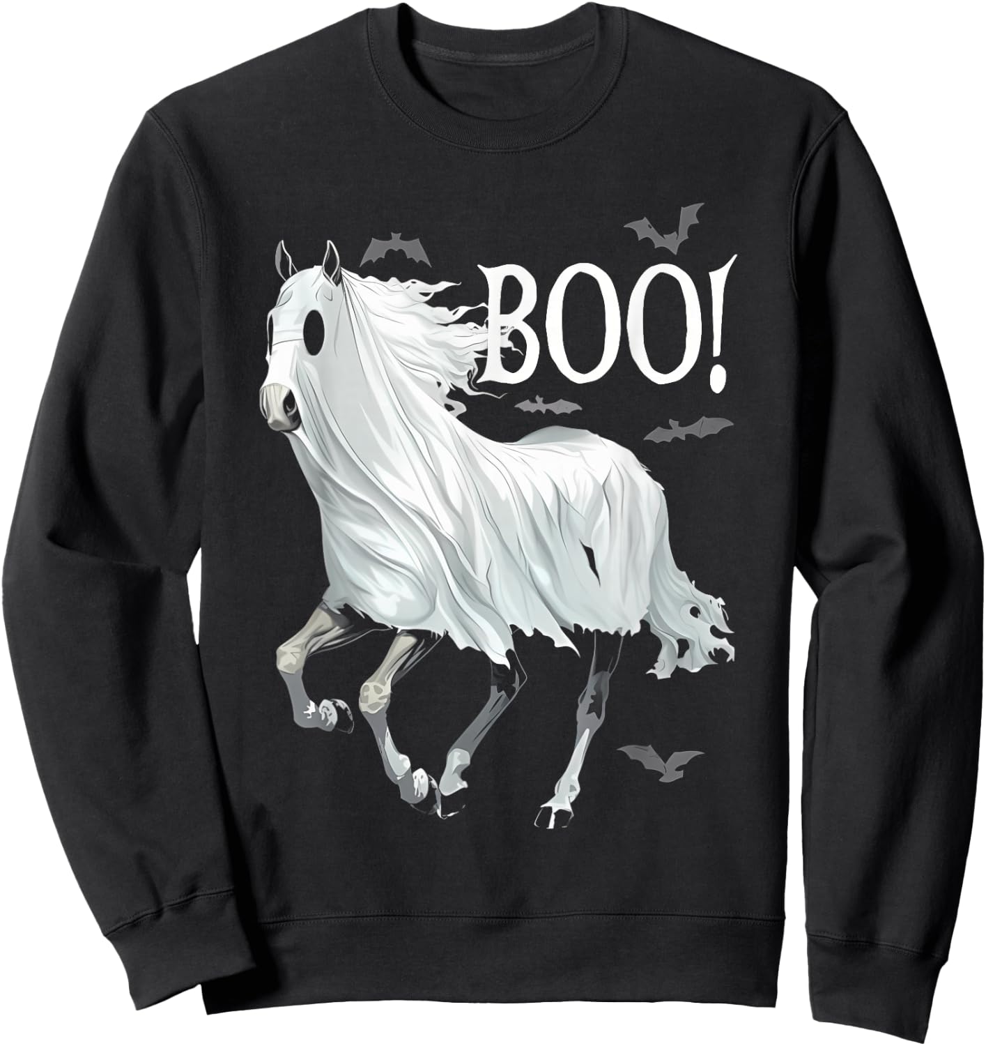 Funny Ghost Boo Horse Equestrian Lover Halloween Costume Sweatshirt - Sweatshirt | Black