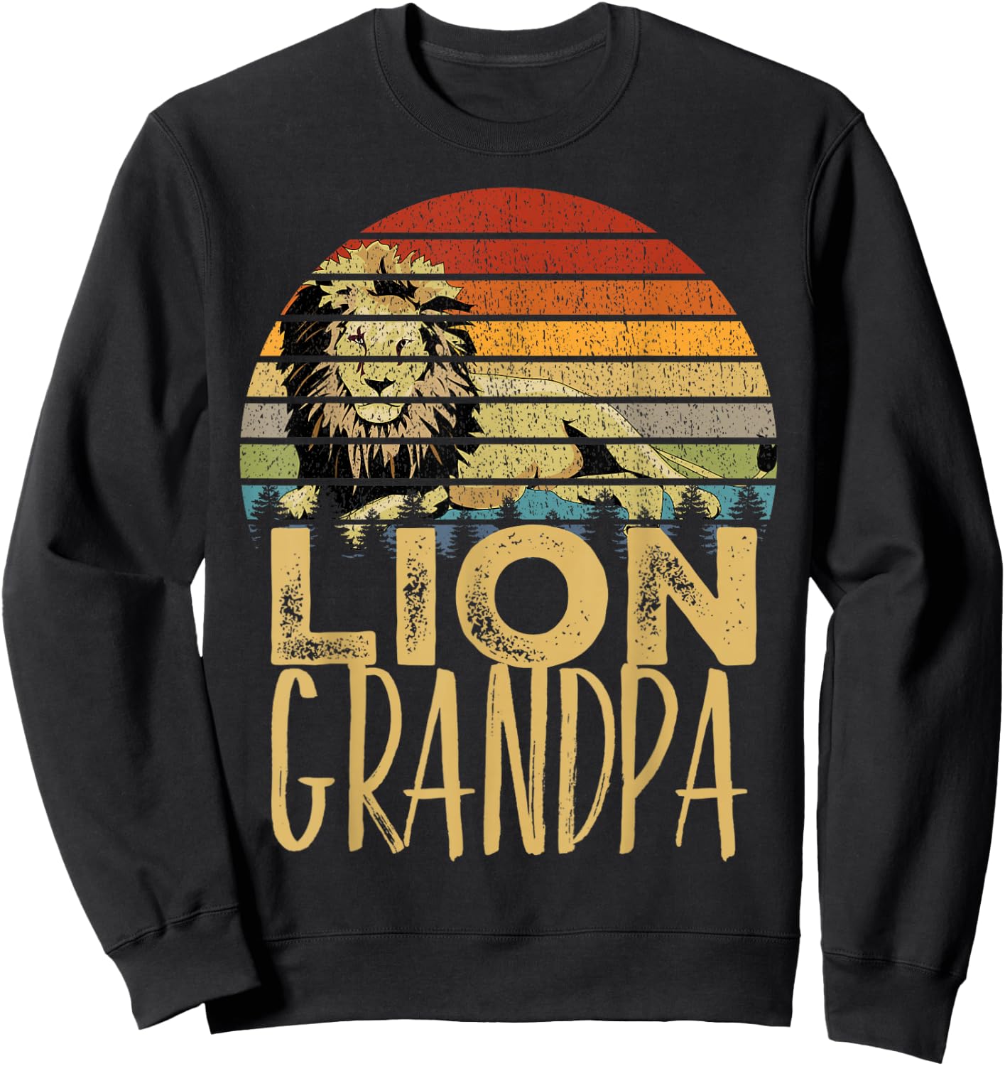 Vintage Lion Grandad Retro Distressed Gift Africa Sweatshirt - Sweatshirt | Black