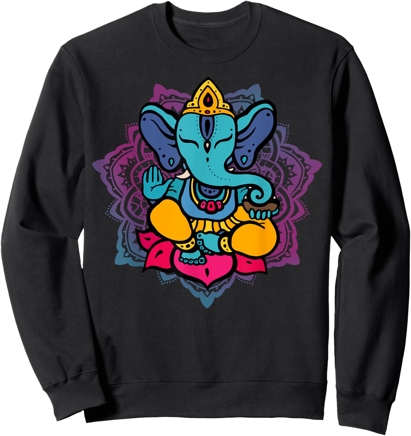 Beautiful Ganesha in Yoga Lotus Meditation Mandala Sweatshirt - Sweatshirt | Black