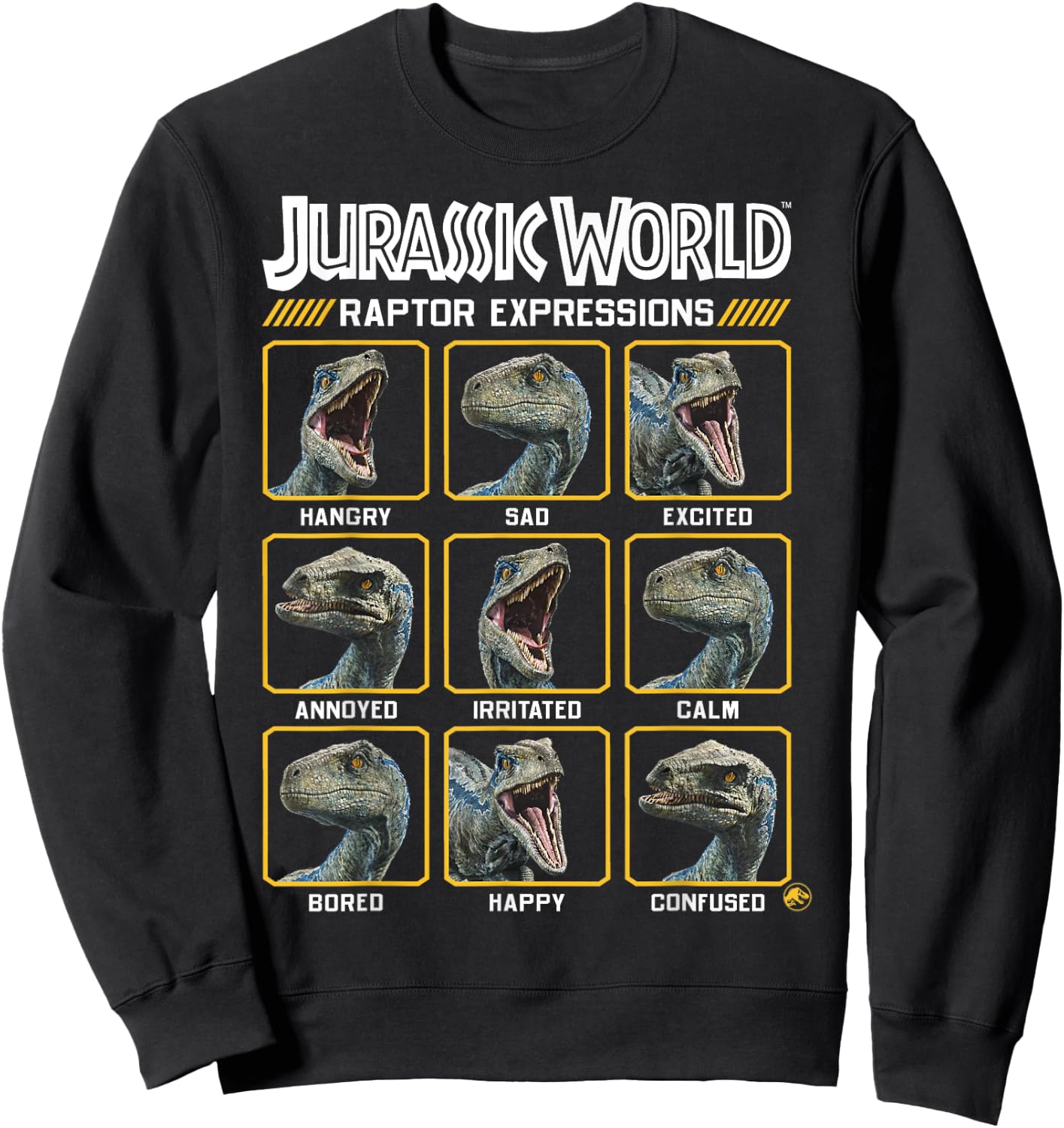 Jurassic World Two Blue Raptor Expressions Graphic Short Sleeve Sweatshirt - Sweatshirt | Black
