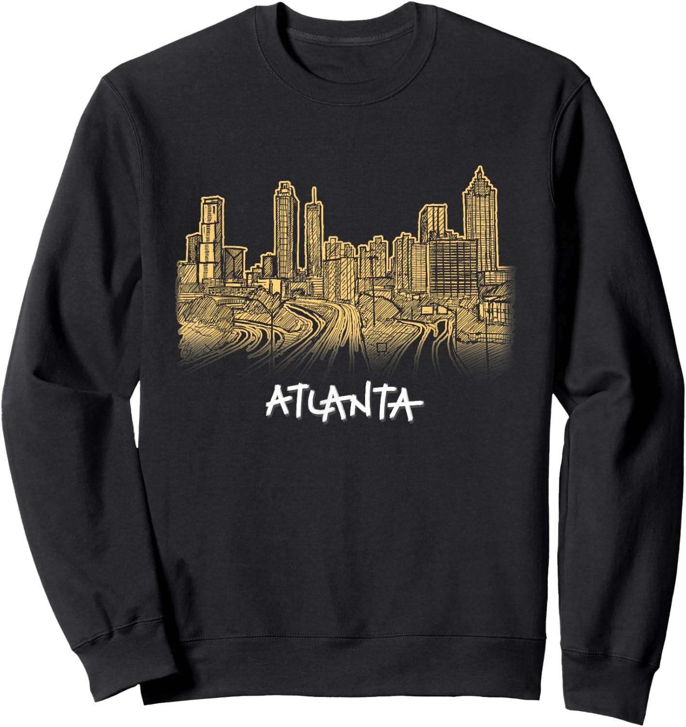Atlanta Georgia ATL Peach State Skyline Panorama T Shirt Sweatshirt - Sweatshirt | Black