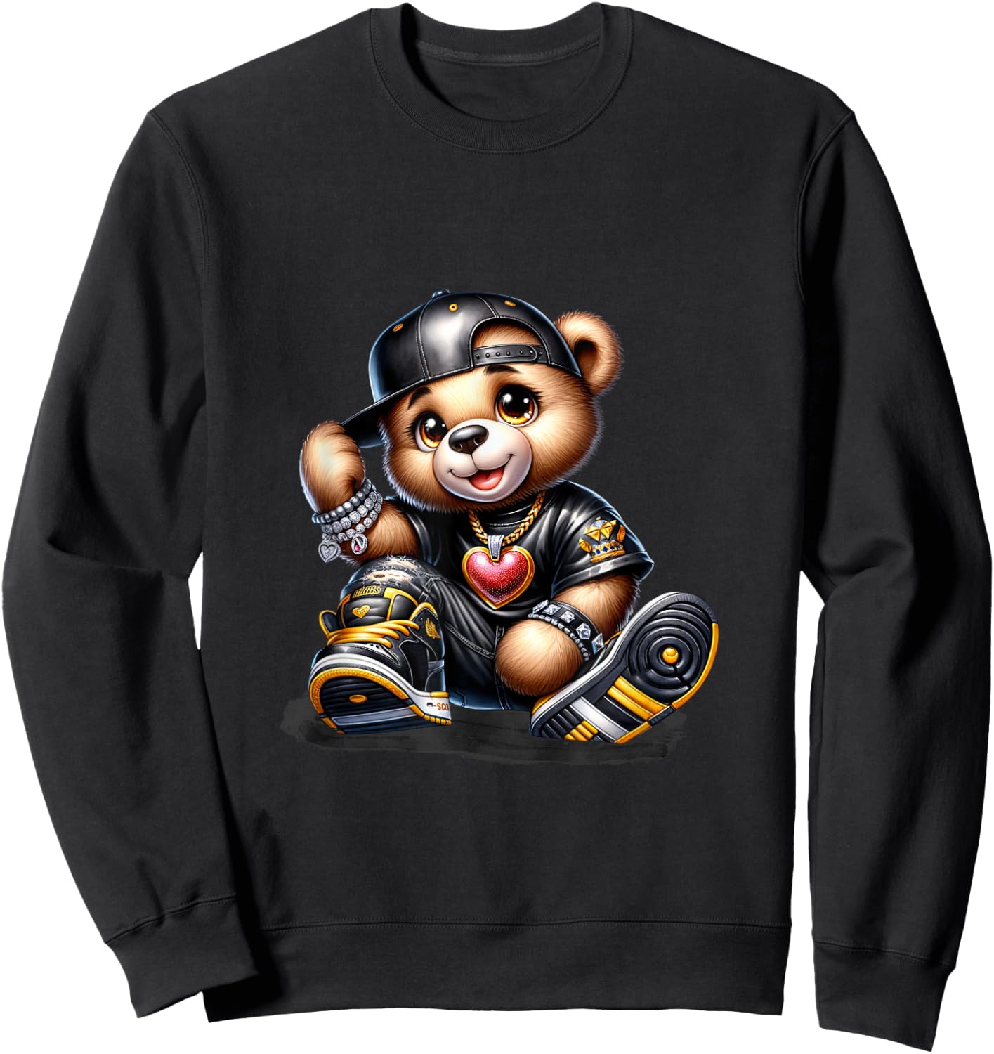 Small Cute Hip-Hop Teddy Bear Urban Teddy Bear Sweatshirt - Sweatshirt | Black
