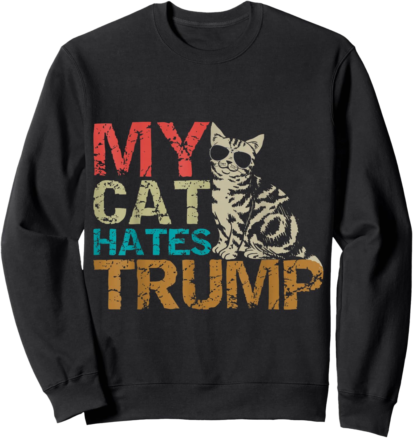 My Cat Hates Trump Cats Against Trump Retro Style Gift Sweatshirt - Sweatshirt | Black