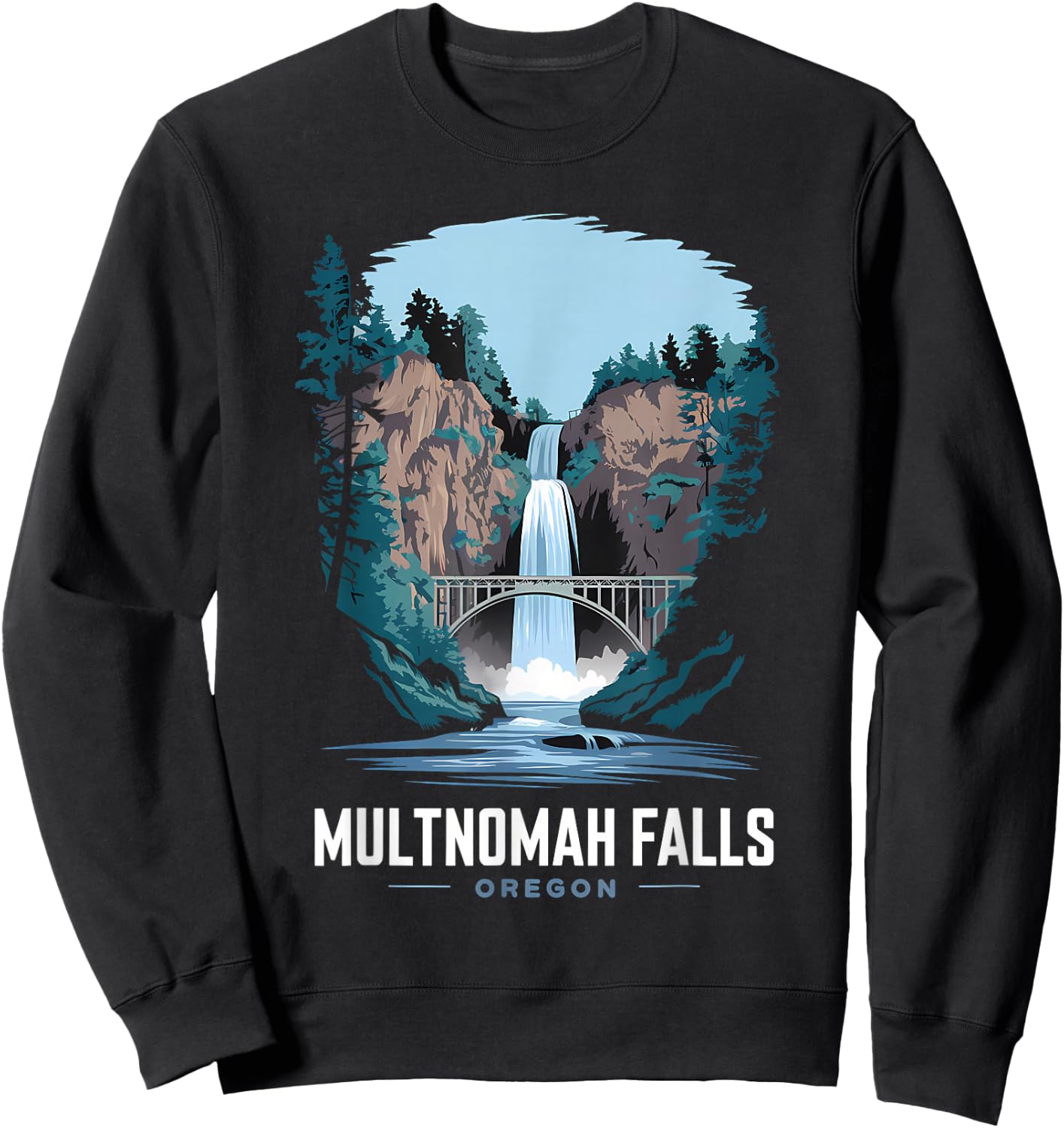 Multnomah Falls Oregon Waterfall Retro Nature Souvenir Sweatshirt - Sweatshirt | Black