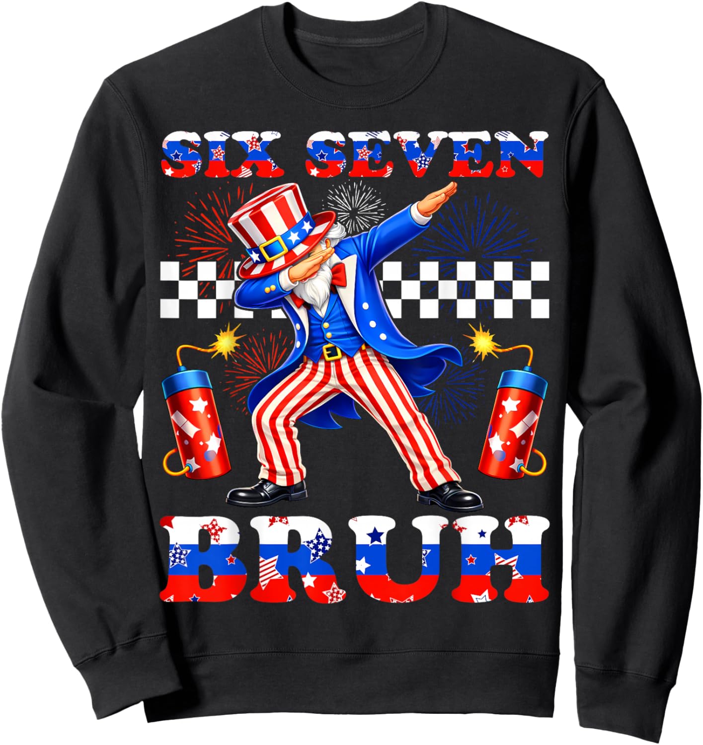 4th of July Six Seven Bruh Uncle Sam Dabbing 67 Meme Kids Sweatshirt - Sweatshirt | Black
