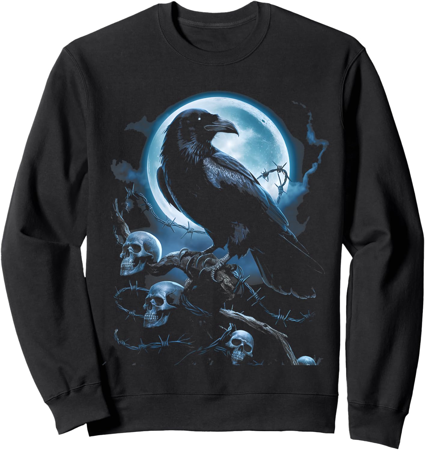 Black Crow Raven Bird Gothic Y2K Style Skull Sweatshirt - Sweatshirt | Black