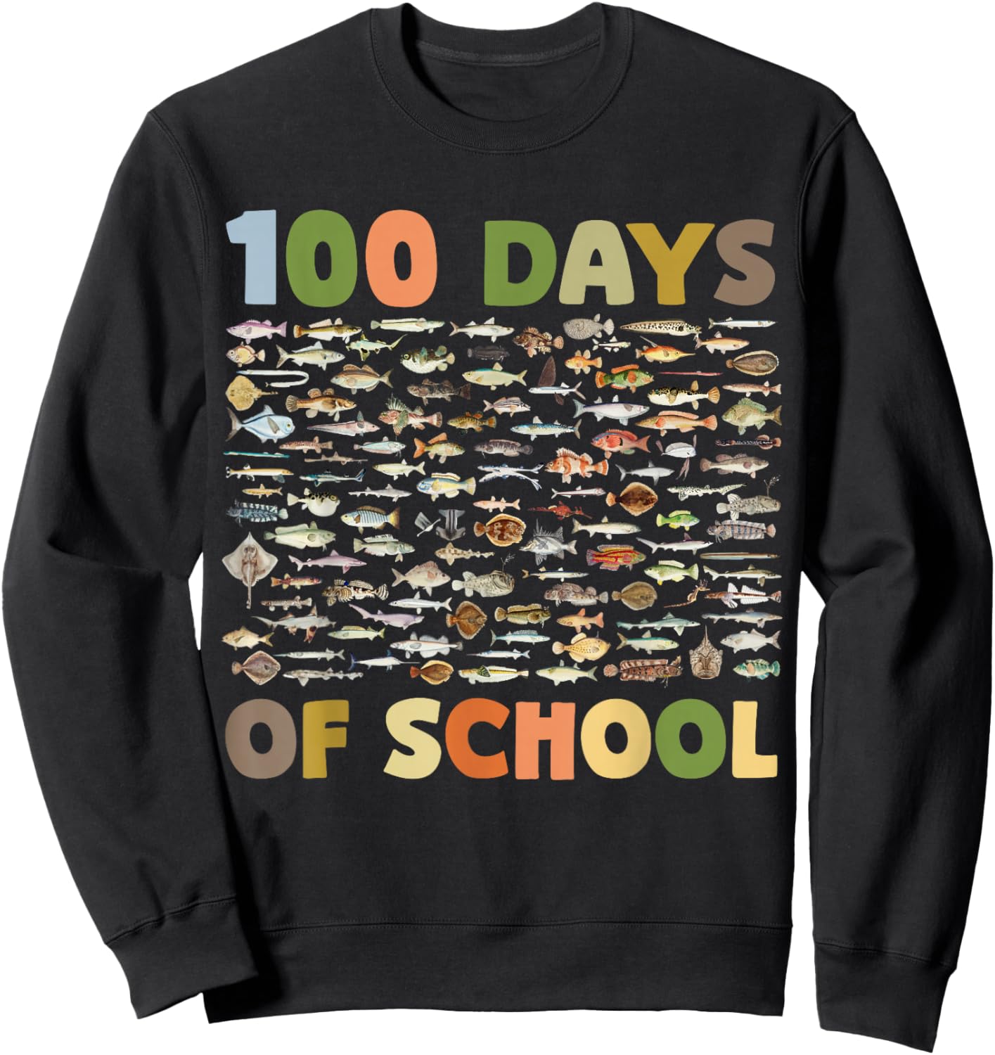 100 Days of School Fish Theme Fun Celebration Design Sweatshirt - Sweatshirt | Black
