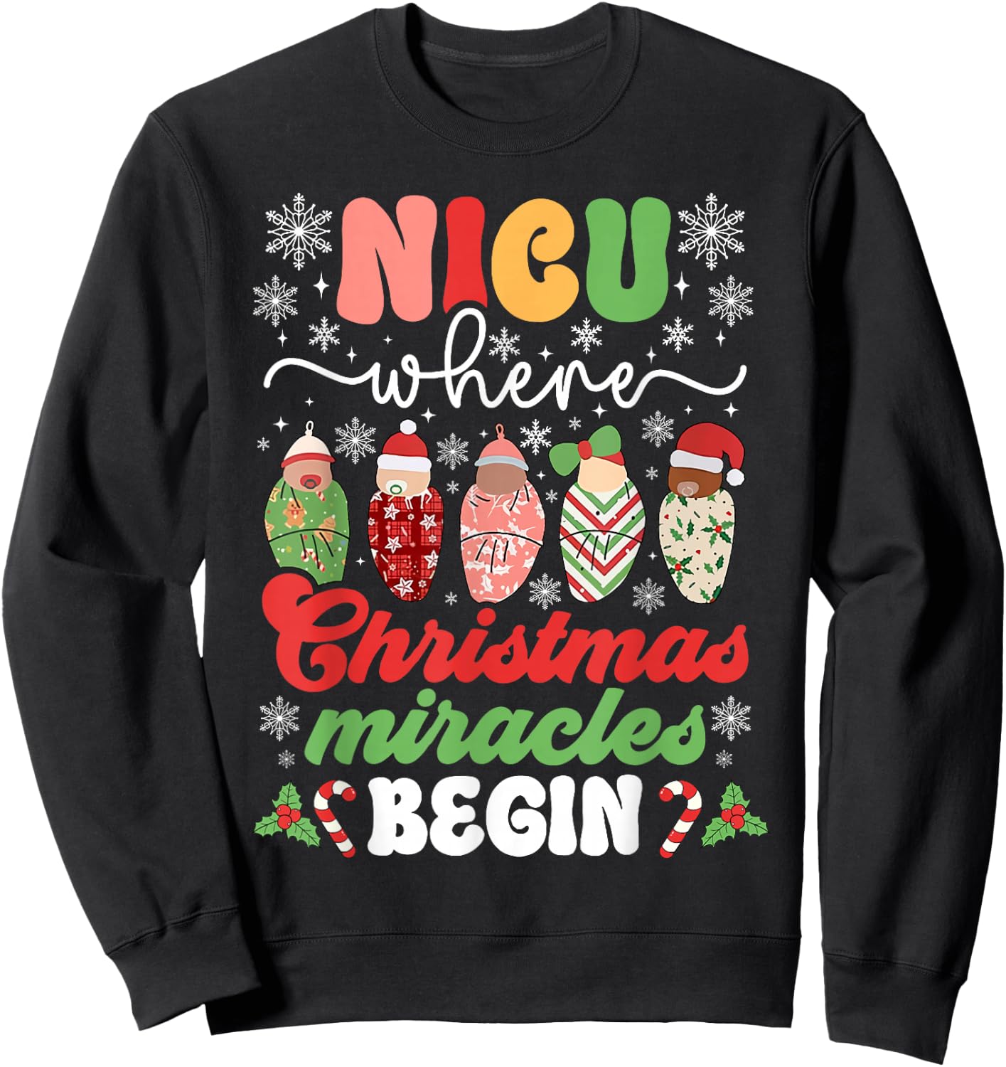 NICU Where Christmas Miracles Begin NICU Neonatal ICU Nurse Sweatshirt - Sweatshirt | Black