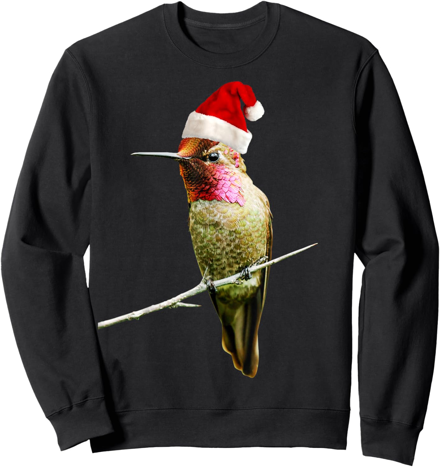 Hummingbird Santa Cute Christmas Hat Design for Bird Lovers Sweatshirt - Sweatshirt | Black