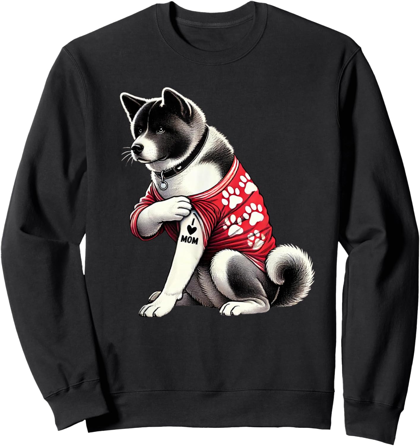 Funny I Love Mom Tattoo Akita Mom Sweatshirt - Sweatshirt | Black