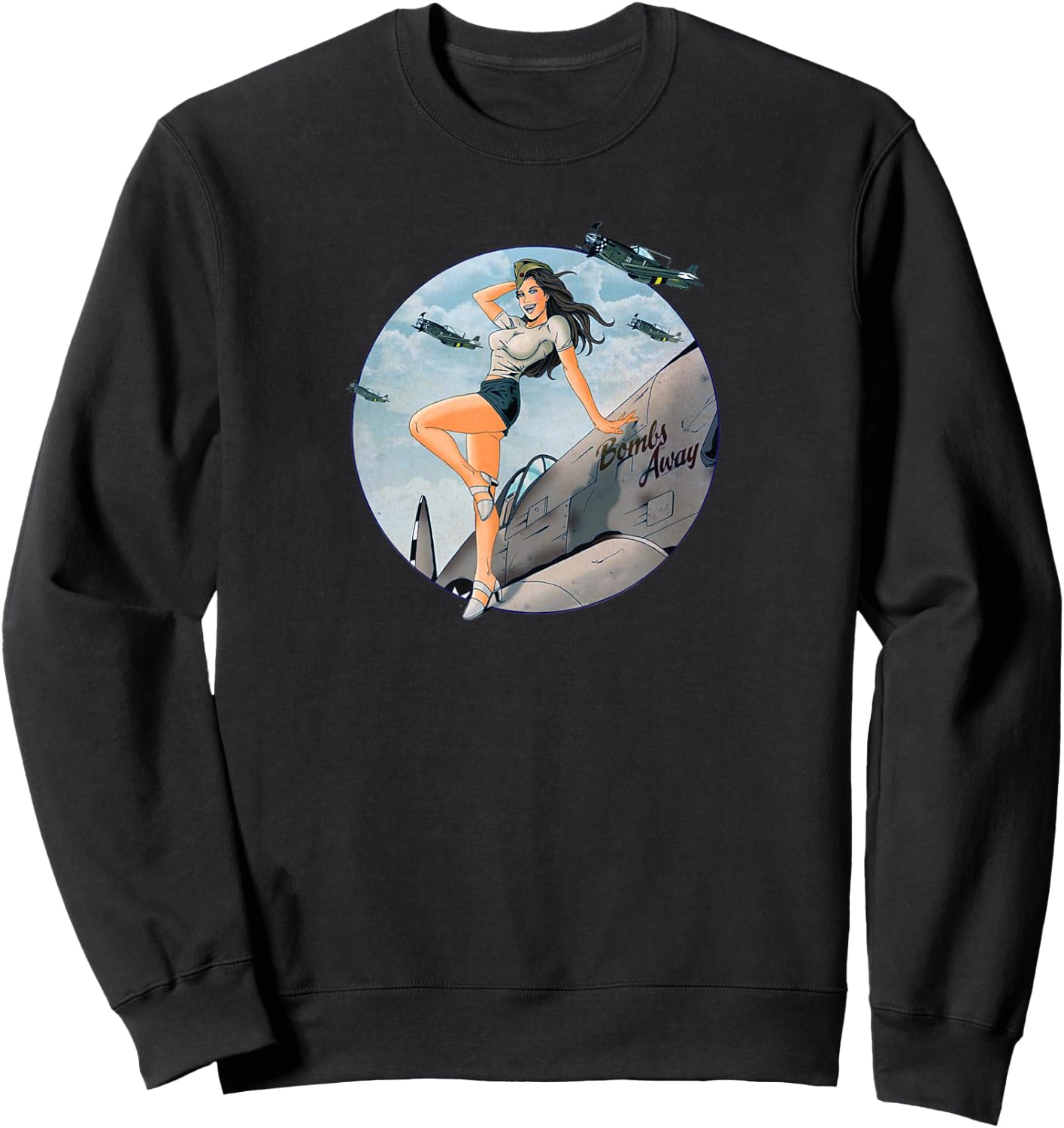Pinup Girls Air Force Bombs Away WW2 Poster Sweatshirt - Sweatshirt | Black