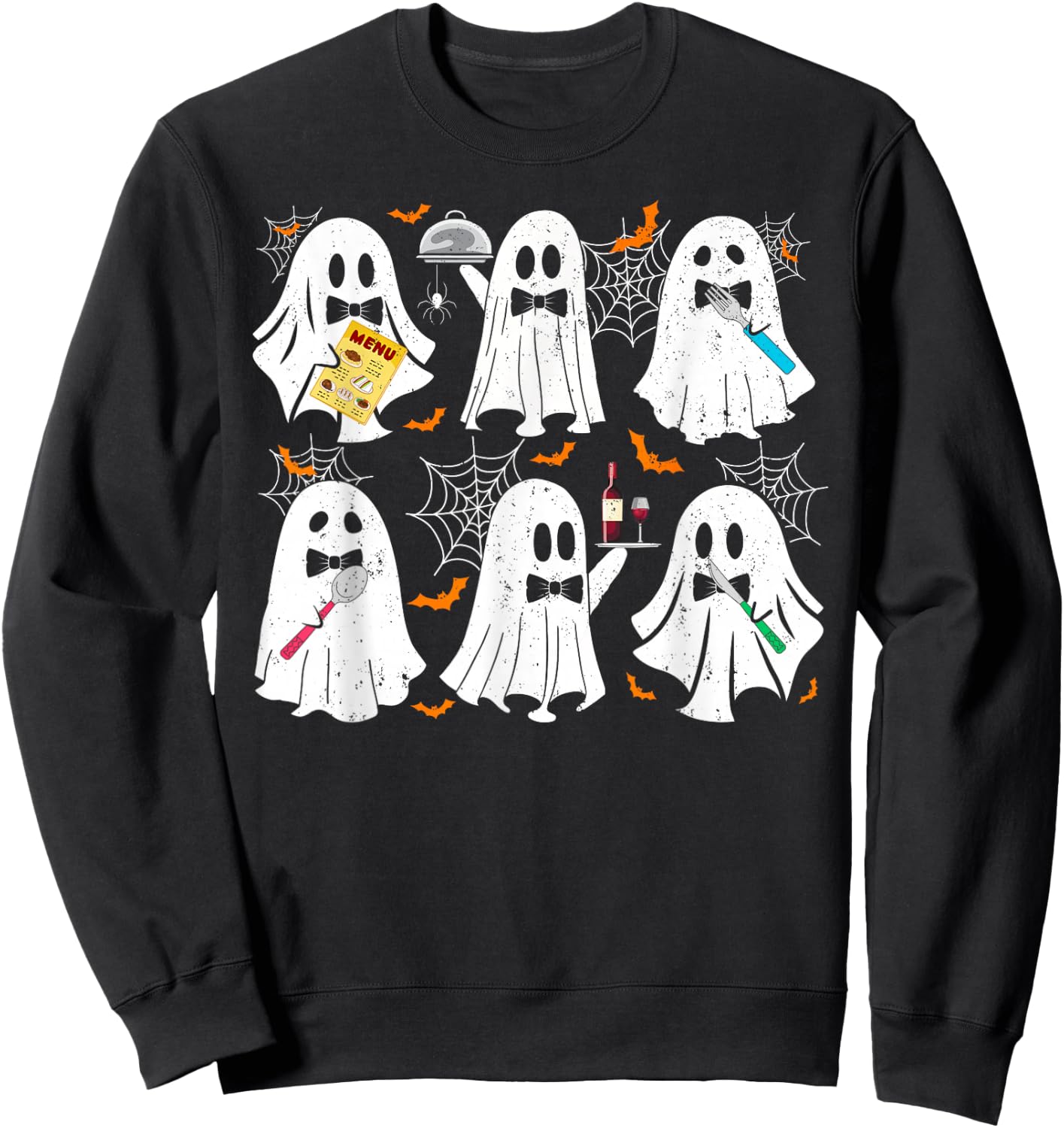 Ghost Waiter Waitress Funny Costume For Halloween Men Women Sweatshirt - Sweatshirt | Black