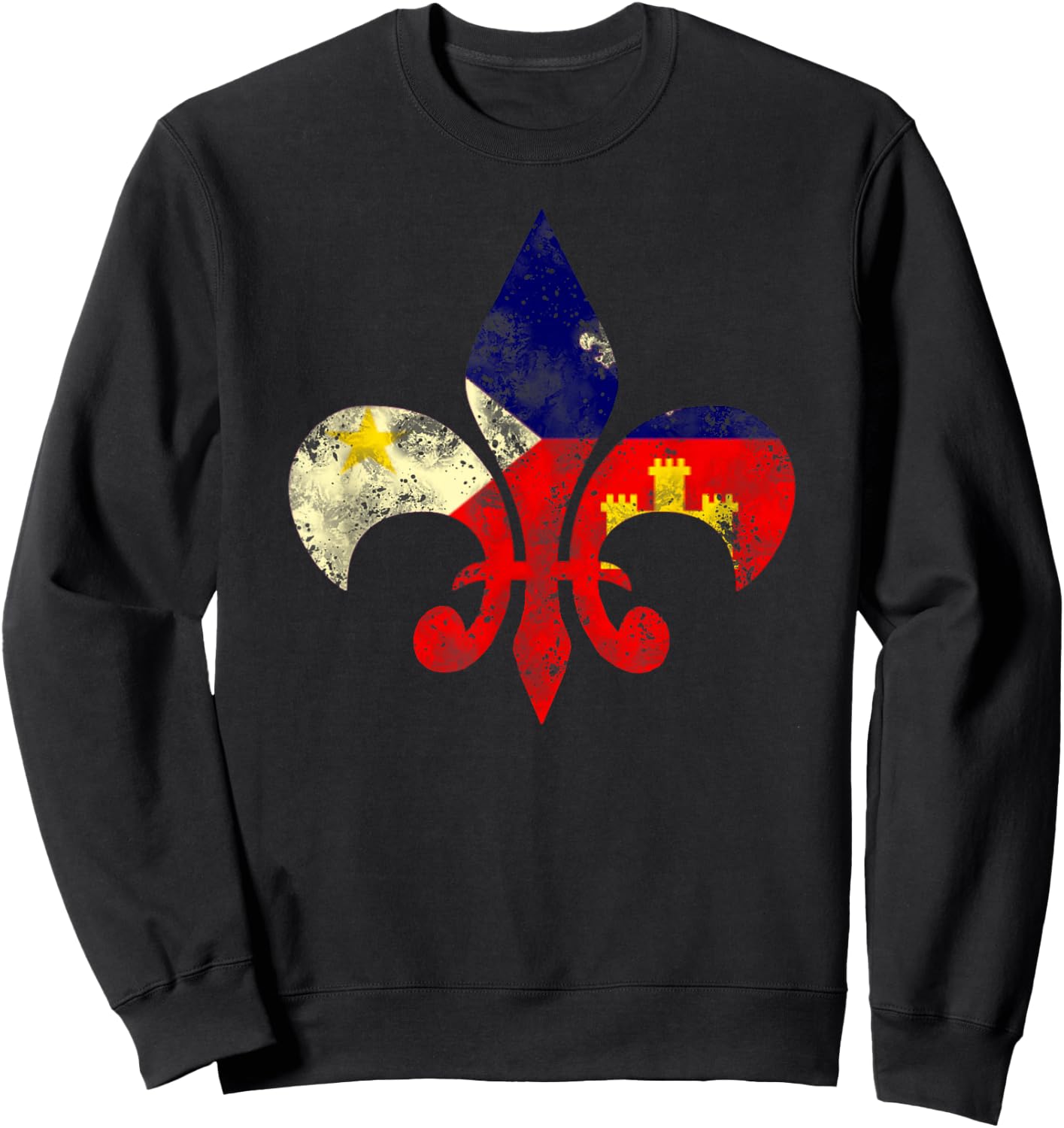 Louisiana Cajun Proud Acadiana Flag Distressed Fleur Sweatshirt - Sweatshirt | Black