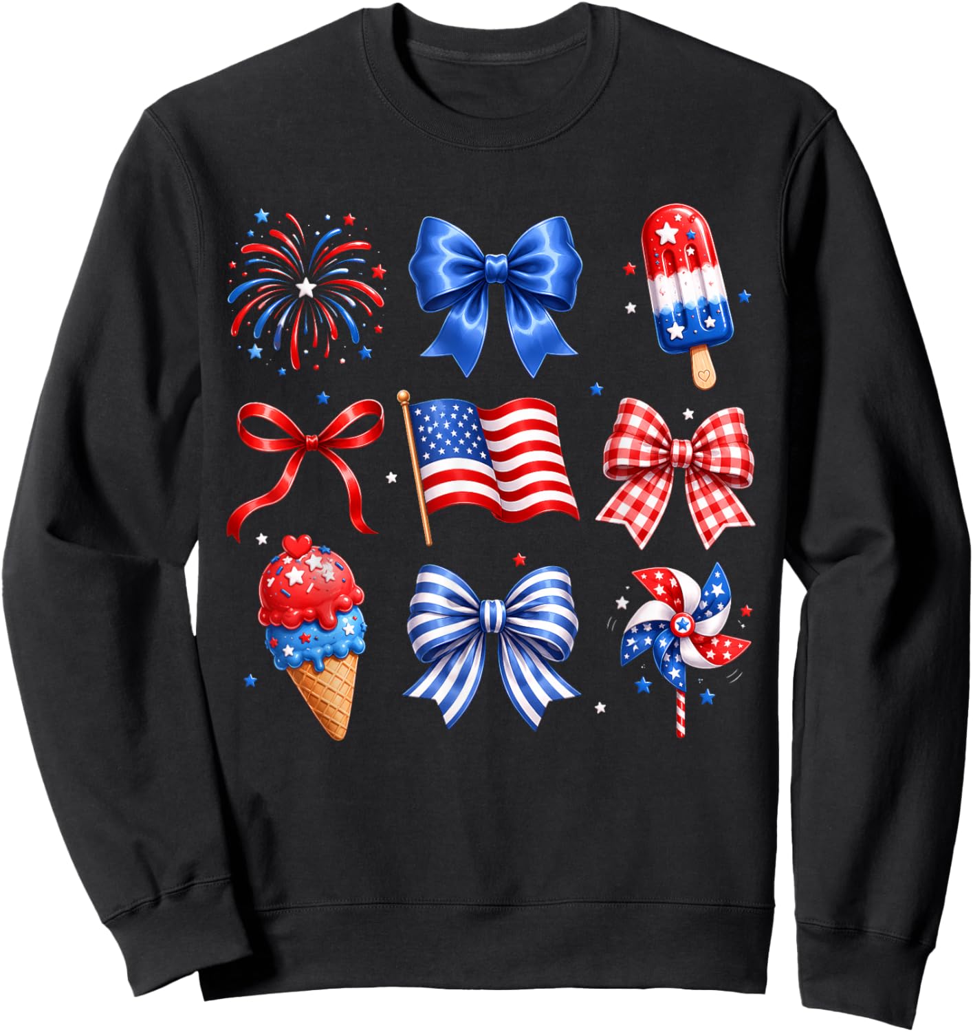 Coquette Bow Ice Cream America Patriotic 4th of July Women Sweatshirt - Sweatshirt | Black