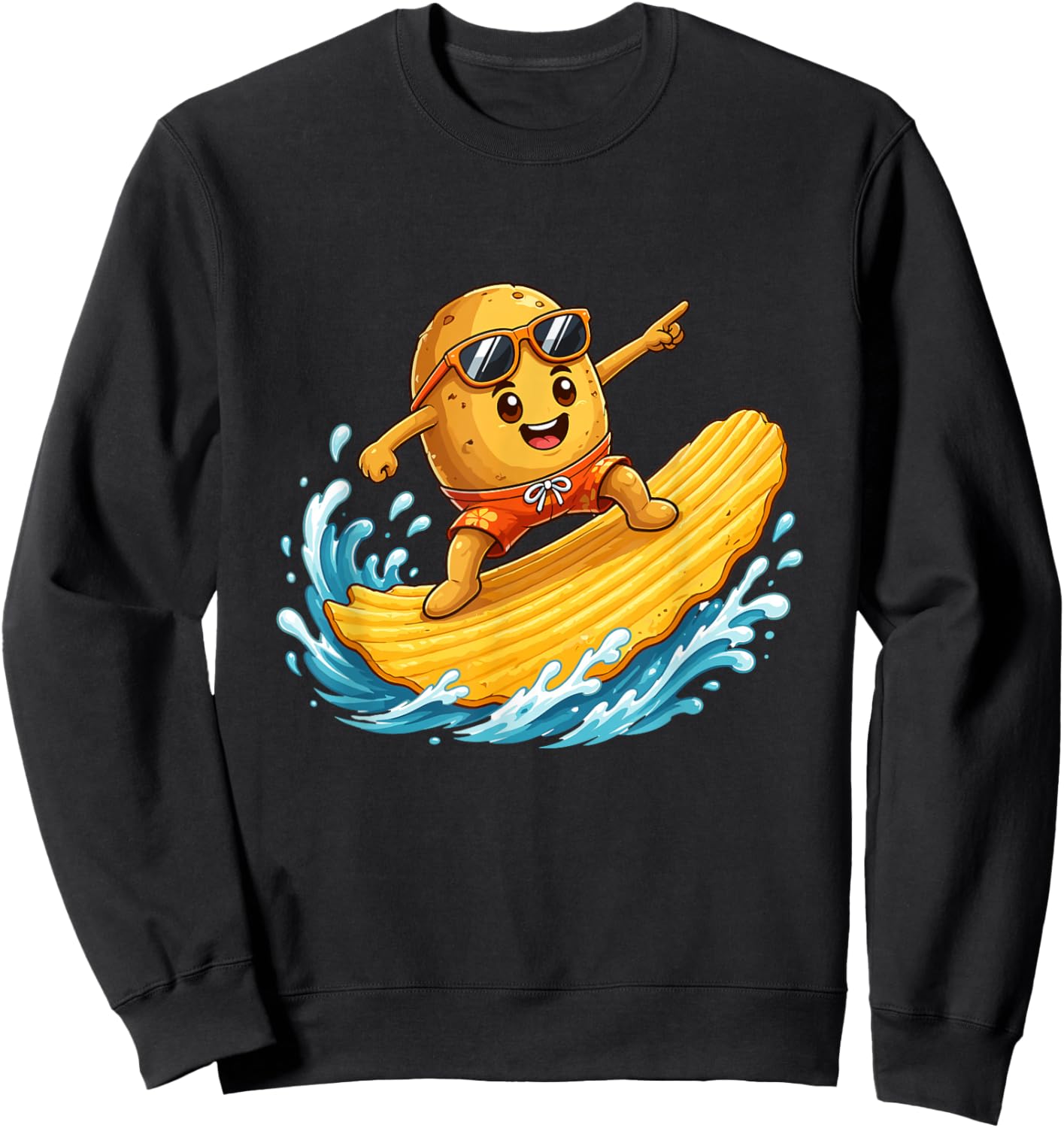 Surfing Potato Chip Wave Cool Sunglasses Sweatshirt - Sweatshirt | Black