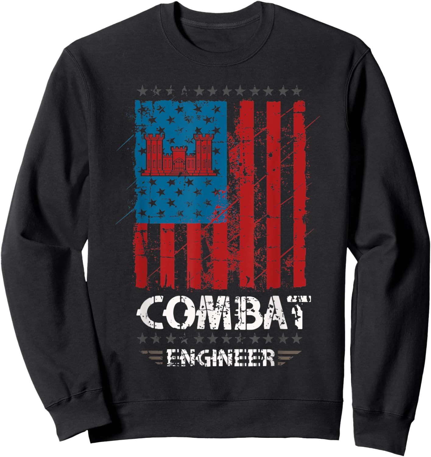 Combat Engineer - American Flag Distressed - U.S. Military Women Men Sweatshirt - Sweatshirt | Black