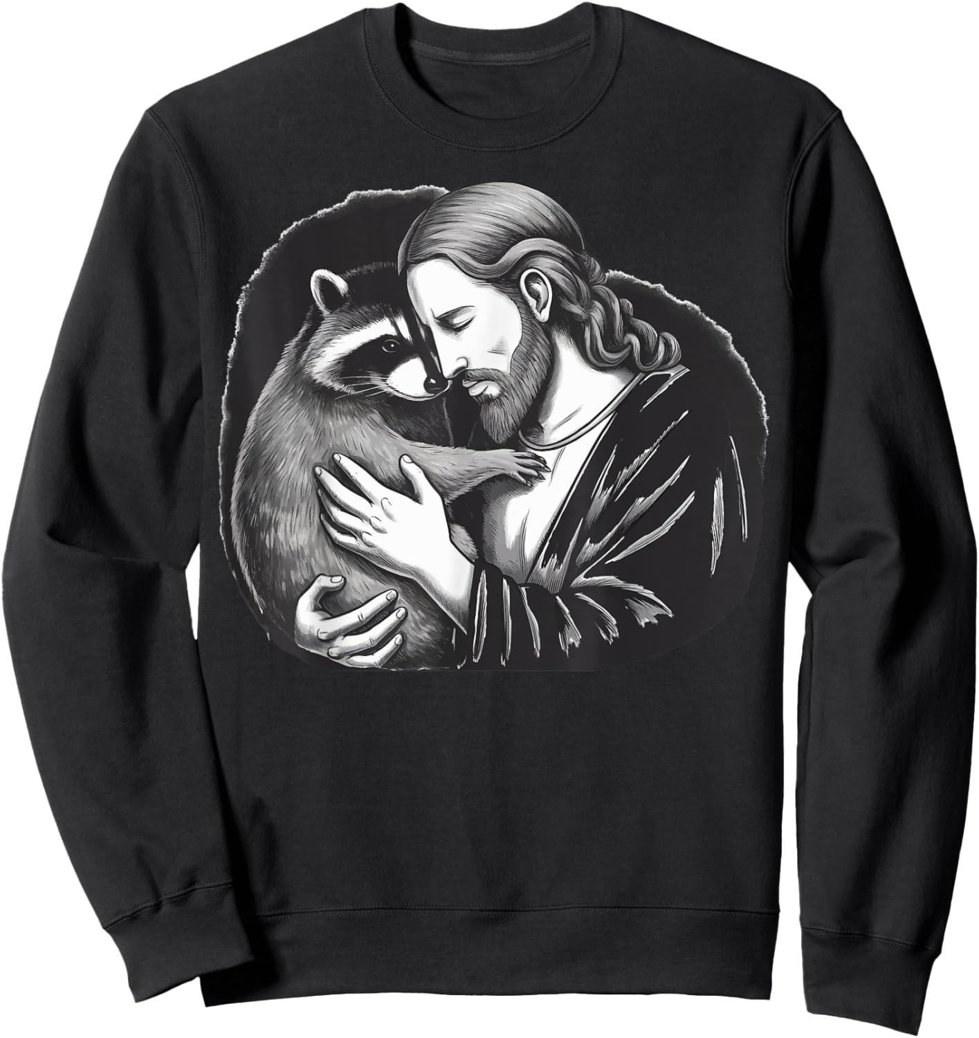 Jesus Hugging Raccoon Sweatshirt - Sweatshirt | Black