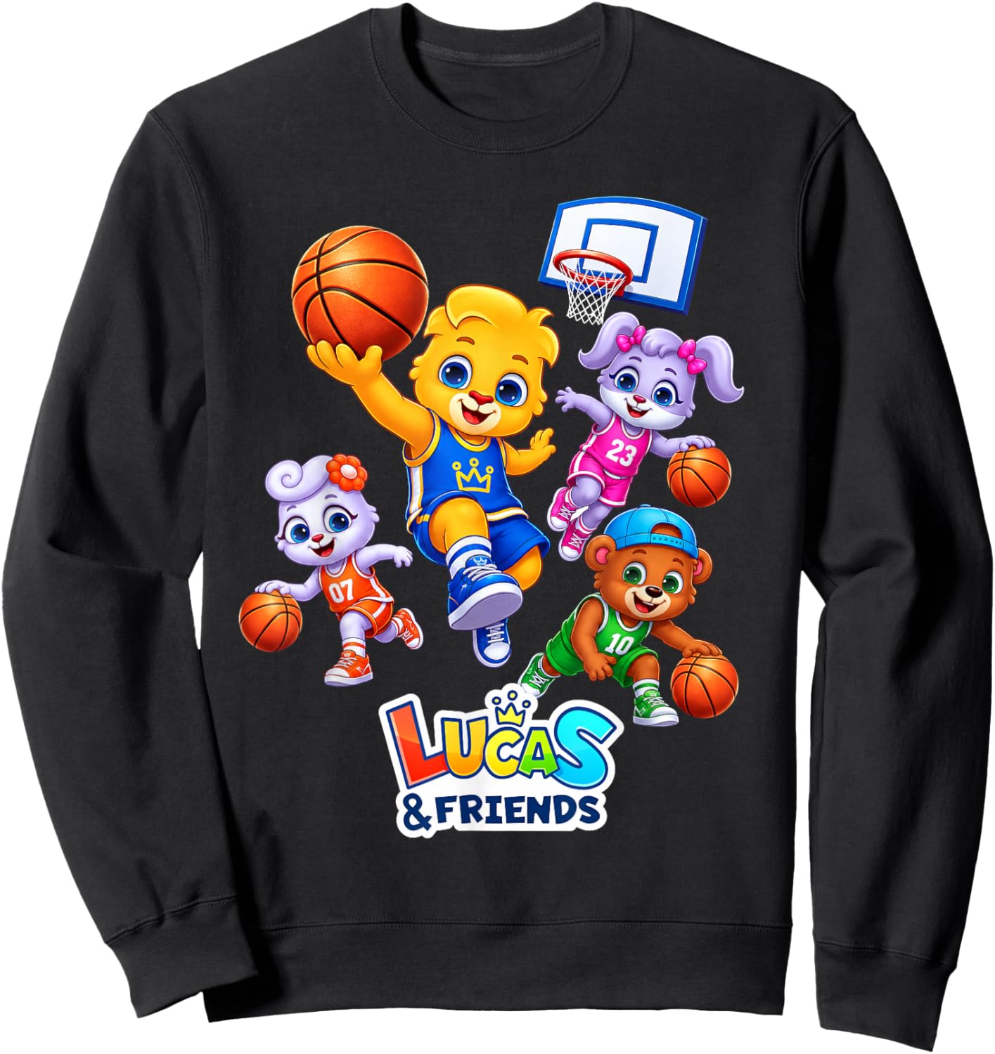 Lucas & Friends Kids Basketball Team Characters Sports Sweatshirt - Sweatshirt | Black