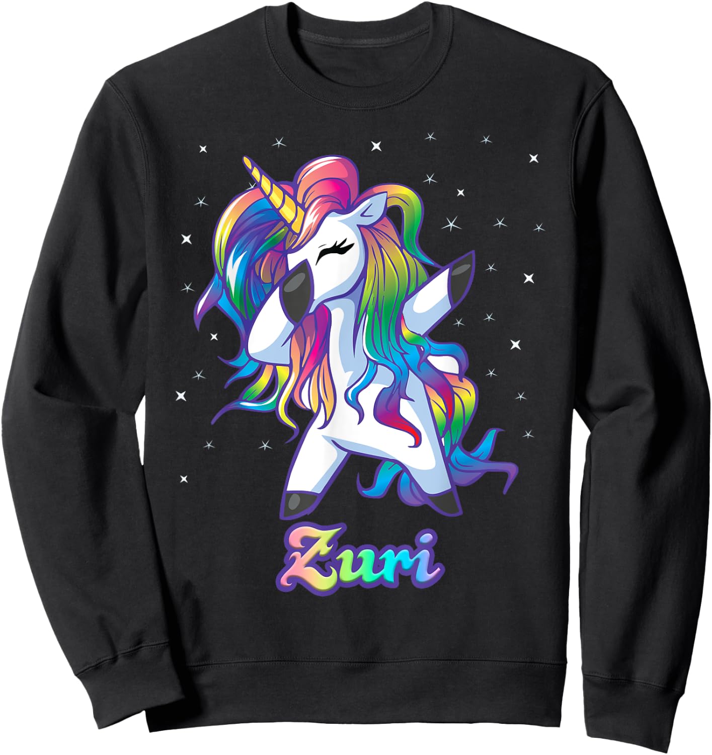 ZURI Name Personalized Custom Rainbow Unicorn Dabbing Sweatshirt - Sweatshirt | Black