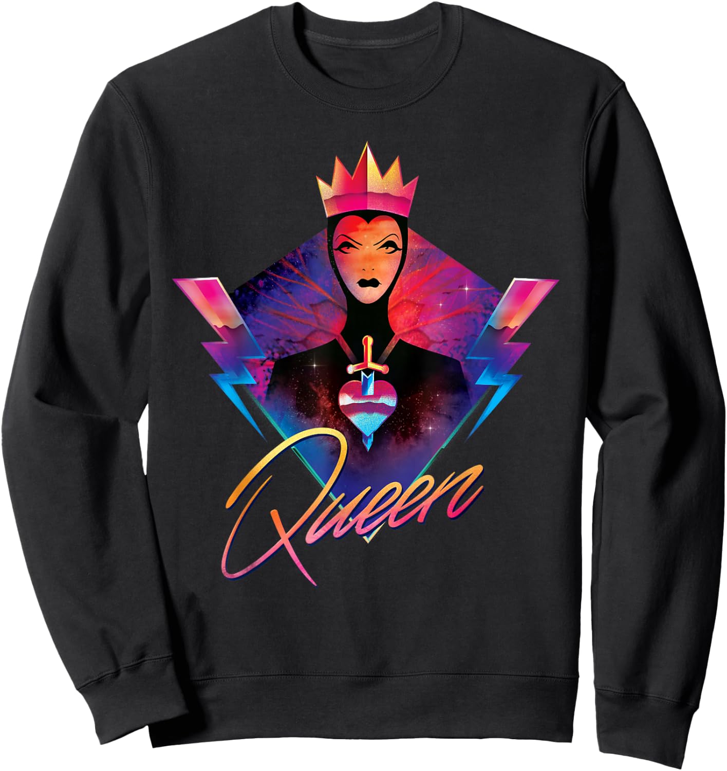 Disney Villains Evil Queen Neon 90s Rock Band Sweatshirt - Sweatshirt | Black