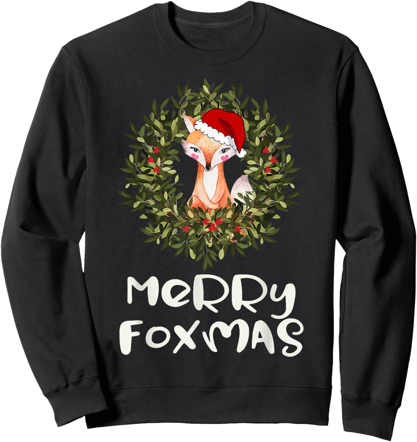 Cute Santa Fox Xmas Merry Foxmas Sweatshirt - Sweatshirt | Black