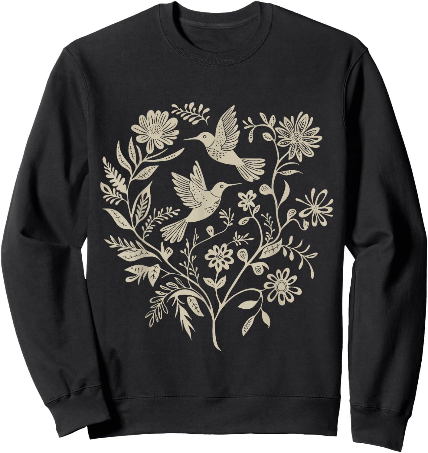 Cottagecore Birds and Flowers Sweatshirt - Sweatshirt | Black