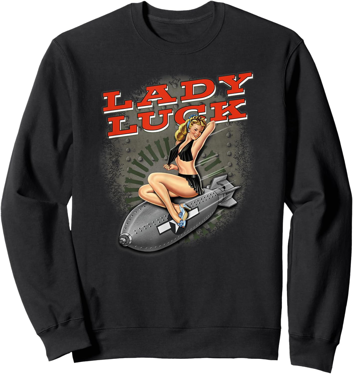 Lady Luck" Super nice Bomber nose art Sweatshirt - Sweatshirt | Black