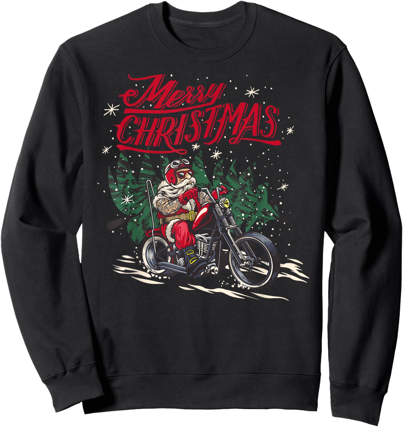 Santa Claus riding a motorcycle Christmas design Sweatshirt - Sweatshirt | Black