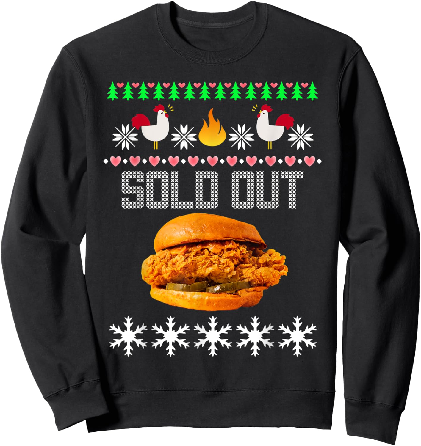 Funny Spicy Chicken Sandwich Ugly Christmas Sweater Shirt Sweatshirt - Sweatshirt | Black