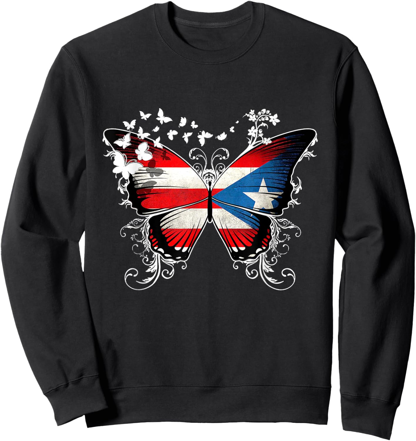 Puerto Rico Flag Shirt Butterfly Graphic T Shirt Sweatshirt - Sweatshirt | Black