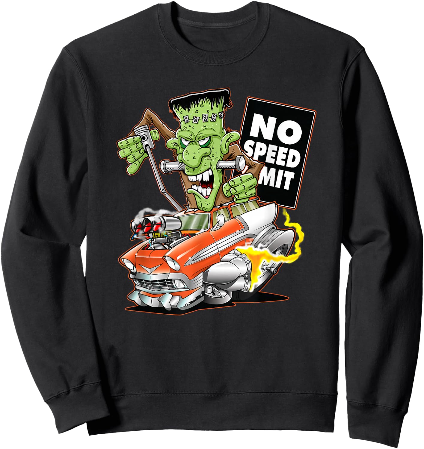 1956 Funny Cartoon Hot Rod Monster Vintage Car Sweatshirt - Sweatshirt | Black