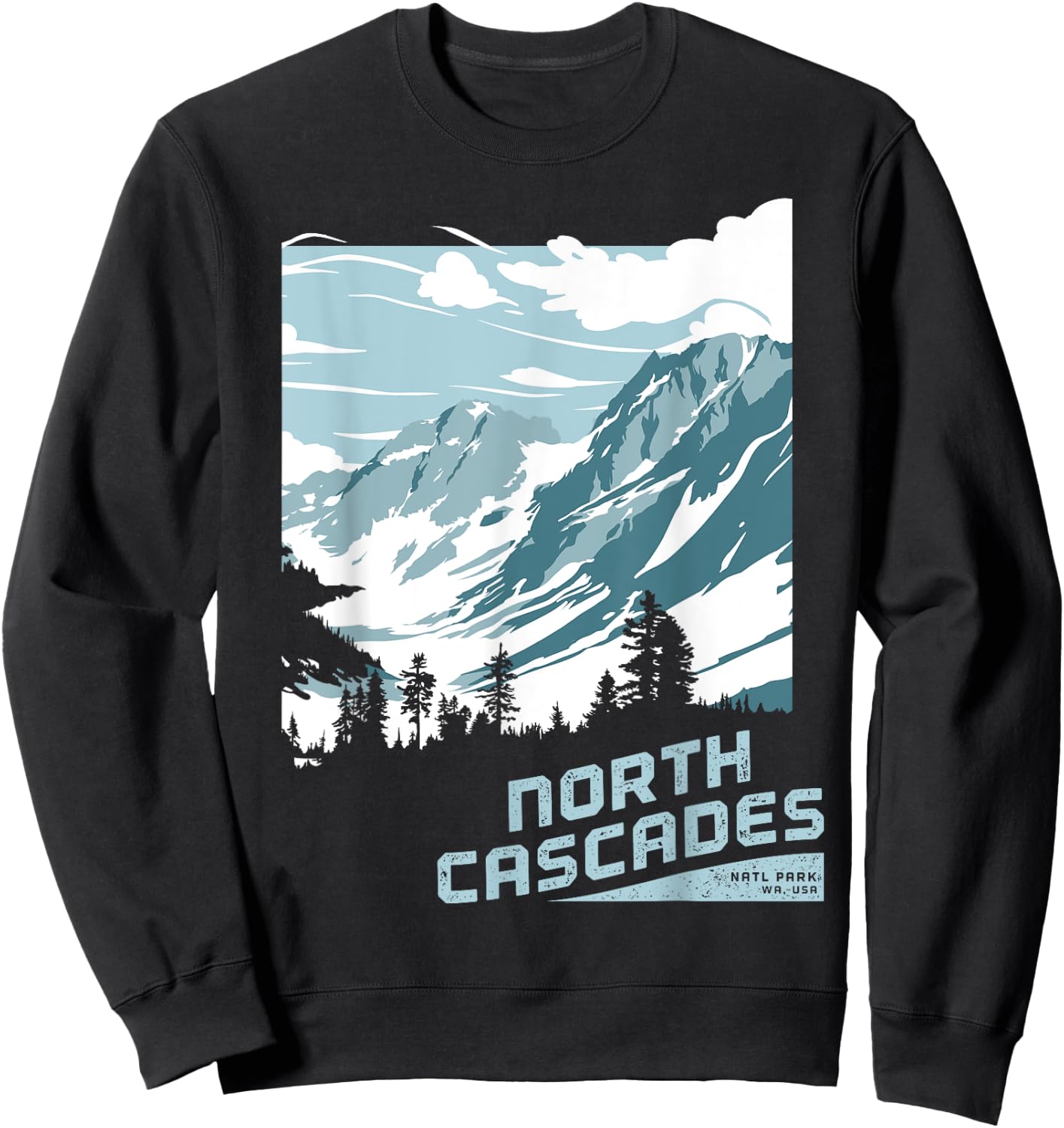 North Cascades National Park T shirt Washington Vintage Gift Sweatshirt - Sweatshirt | Black
