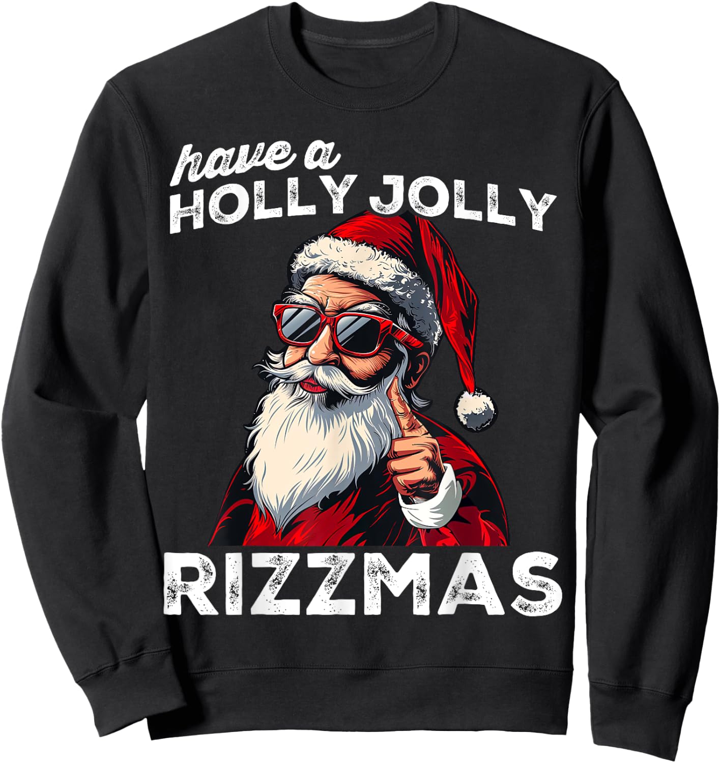 Mewing Santa Mew Funny Santa Meme Rizz Rizzmas Christmas Sweatshirt - Sweatshirt | Black