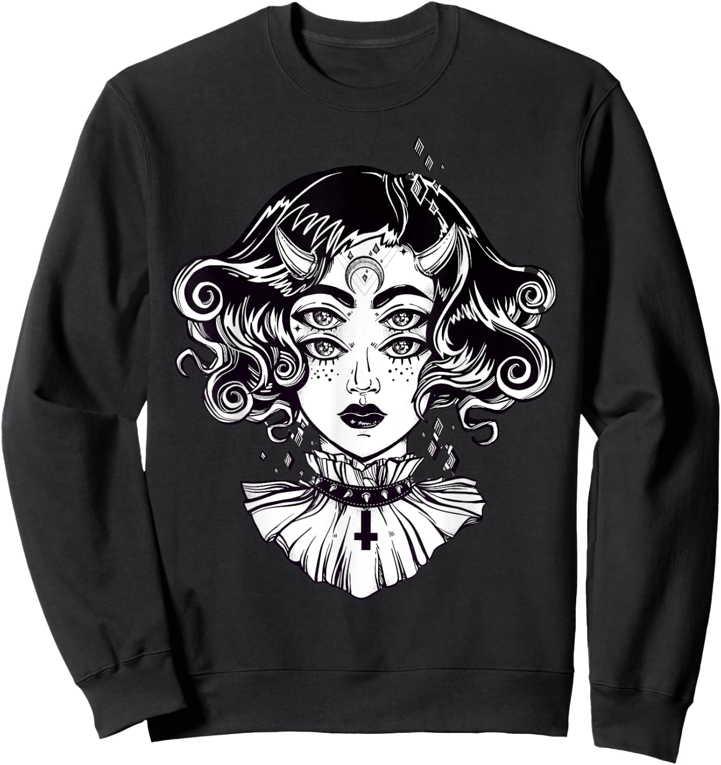 Horned Devil Girl - Satanic Halloween Glitch Goth Sweatshirt - Sweatshirt | Black