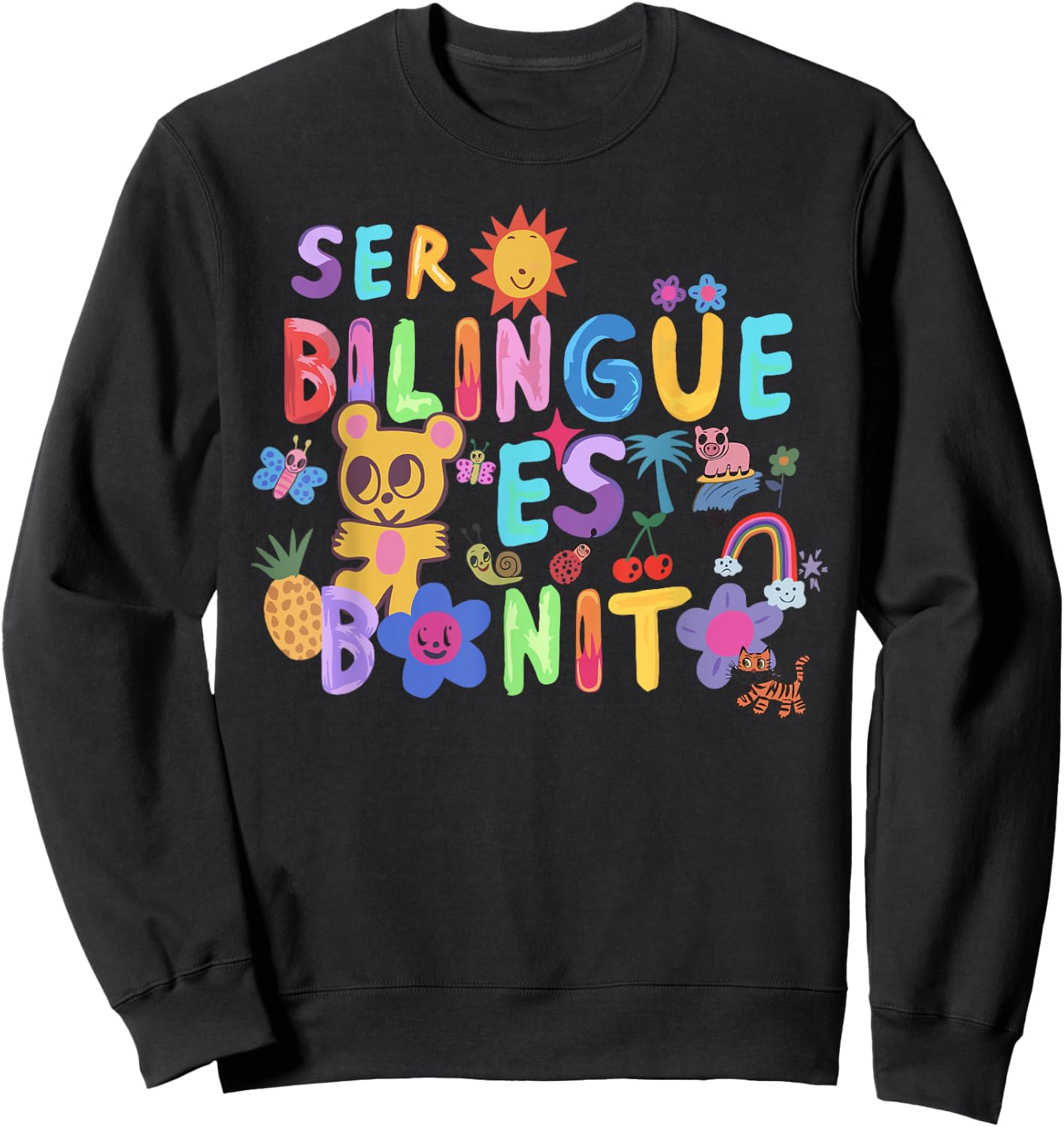 Ser Bilingüe ES Bonito Colorful Teddy Spanish, Bilingual Sweatshirt - Sweatshirt | Black
