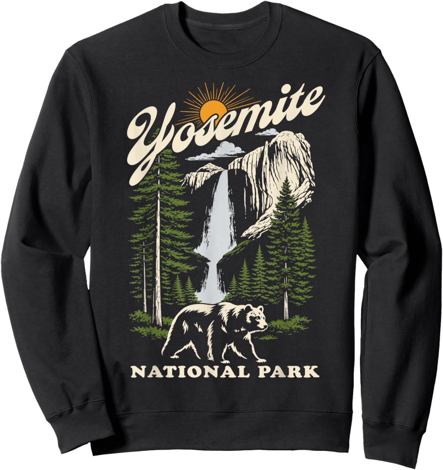 Yosemite National Park Waterfall Sweatshirt - Sweatshirt | Black