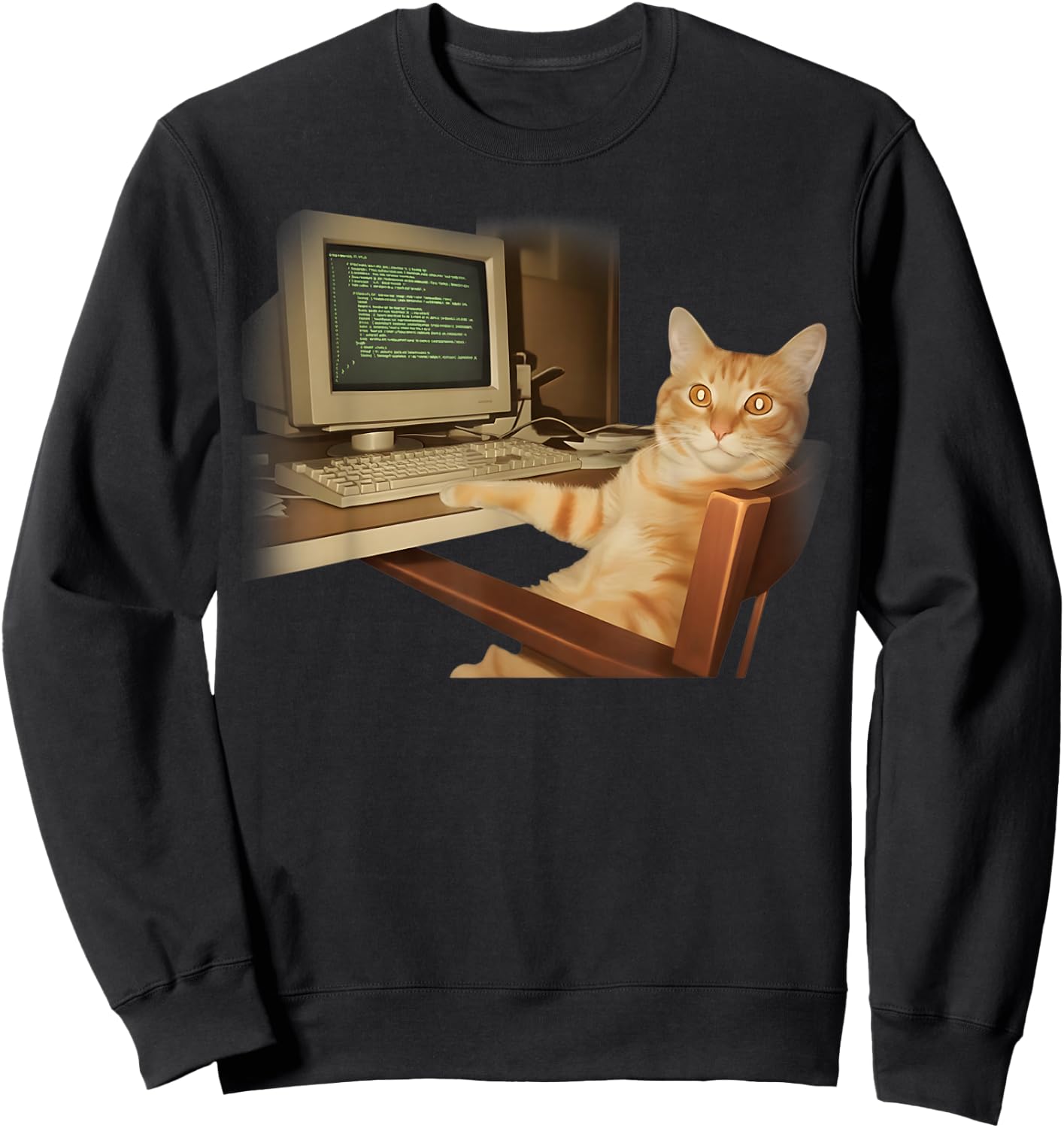 Retro Computer Cat Funny Science Meme Men Women Kids Sweatshirt - Sweatshirt | Black