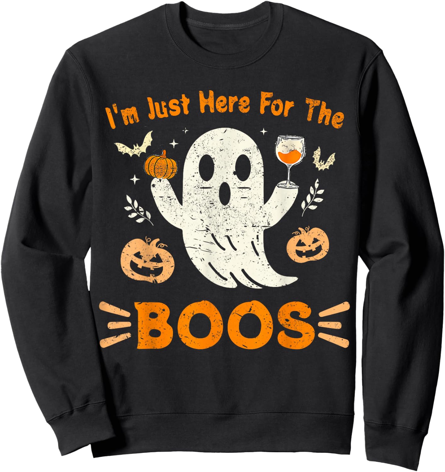 I'm Just Here For The Boos Funny Ghost Retro Halloween Sweatshirt - Sweatshirt | Black