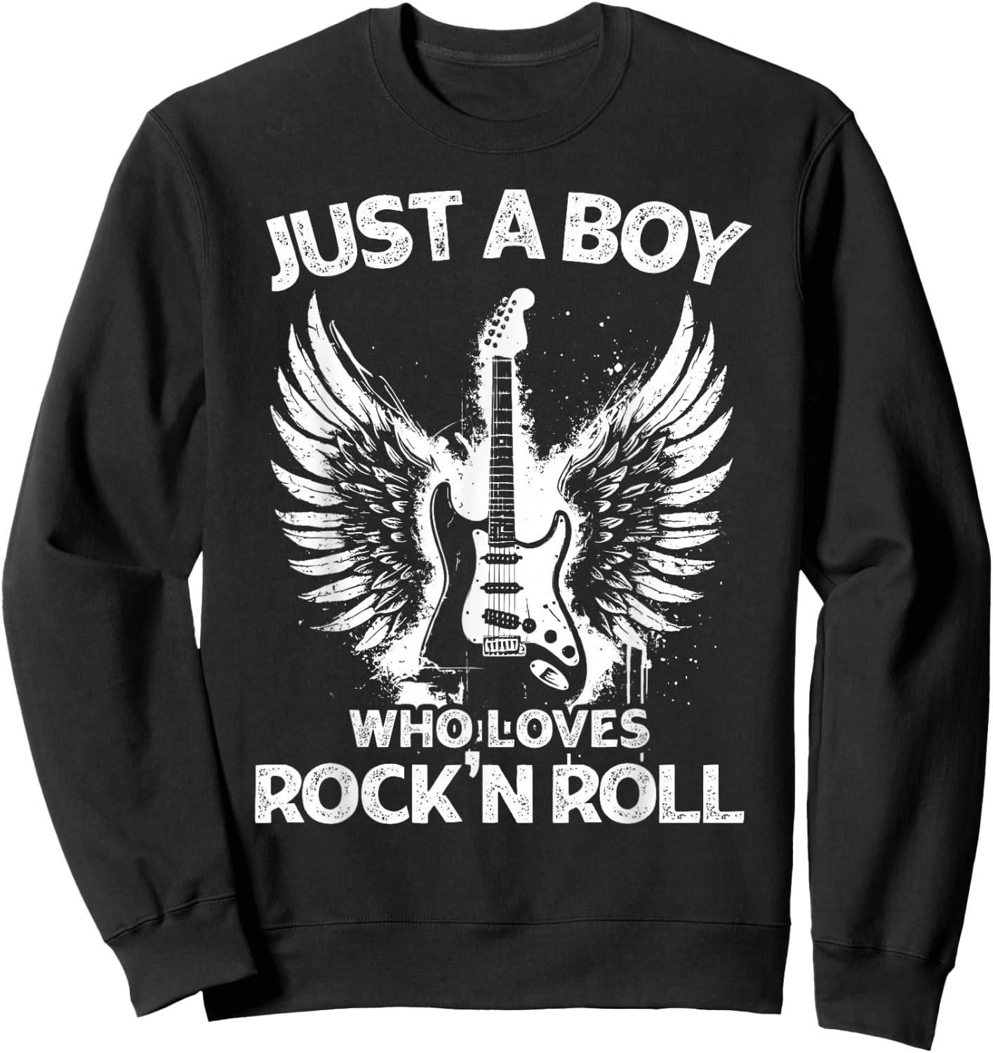 Just A Boy Who Loves Rock And Roll Rock Band Guitar Concert Sweatshirt - Sweatshirt | Black
