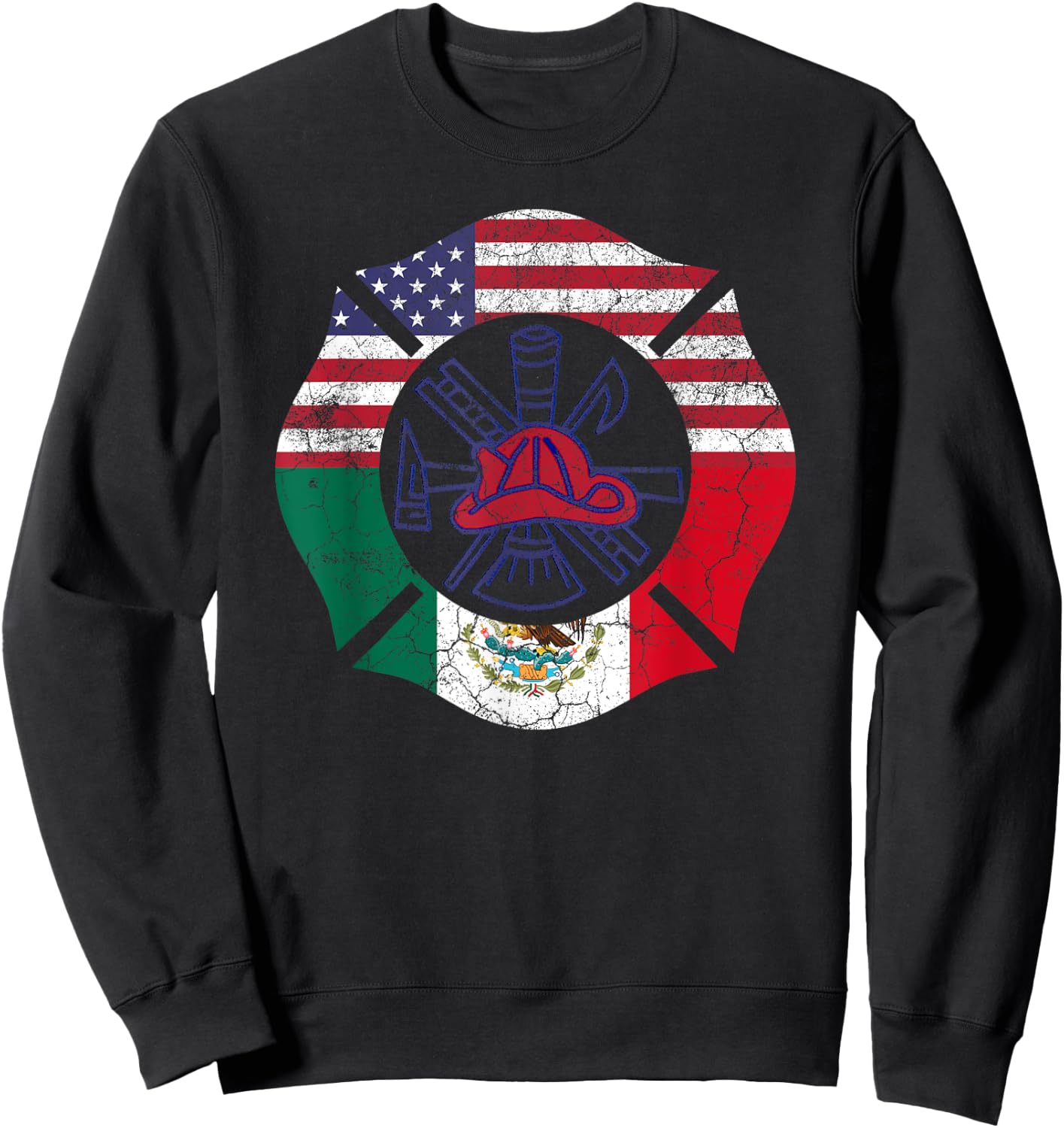 Cinco De Mayo Shirt Firefighter Mexican American Flag Gift Women Men Sweatshirt - Sweatshirt | Black