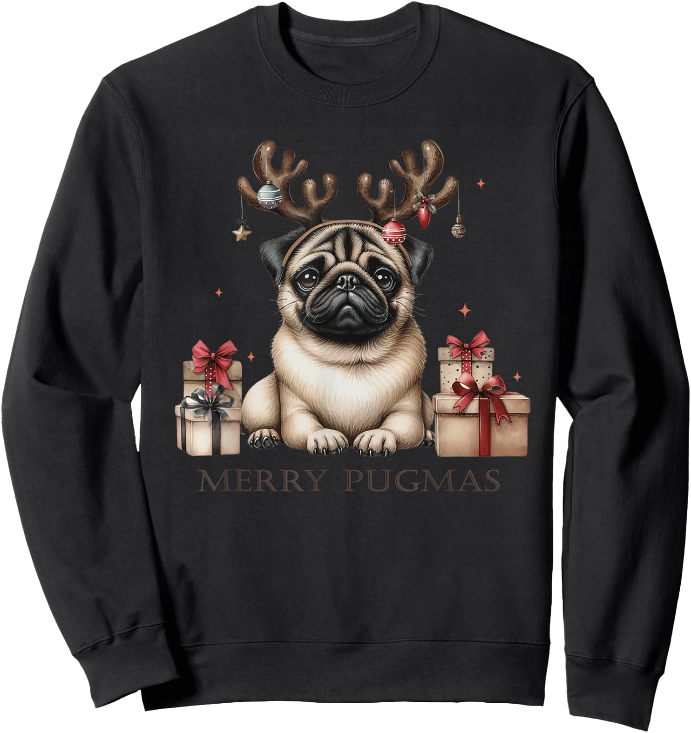 Funny Pug Merry Pugmas Xmas Dogs PugsLove Boys Girls Kids Sweatshirt - Sweatshirt | Black