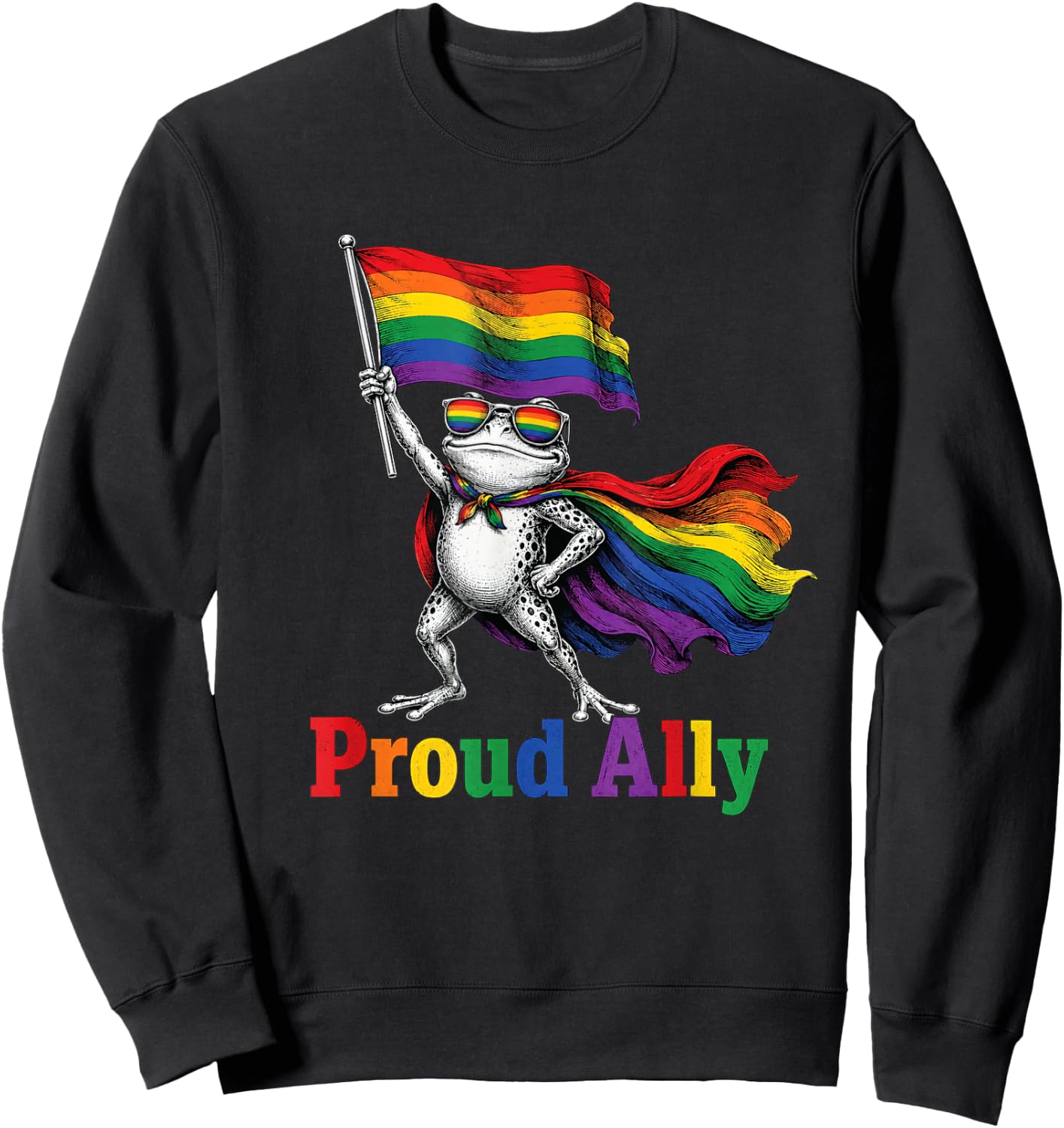 Proud Ally Rainbow Frog Pride Flag Funny LGBTQ Supporter Sweatshirt - Sweatshirt | Black
