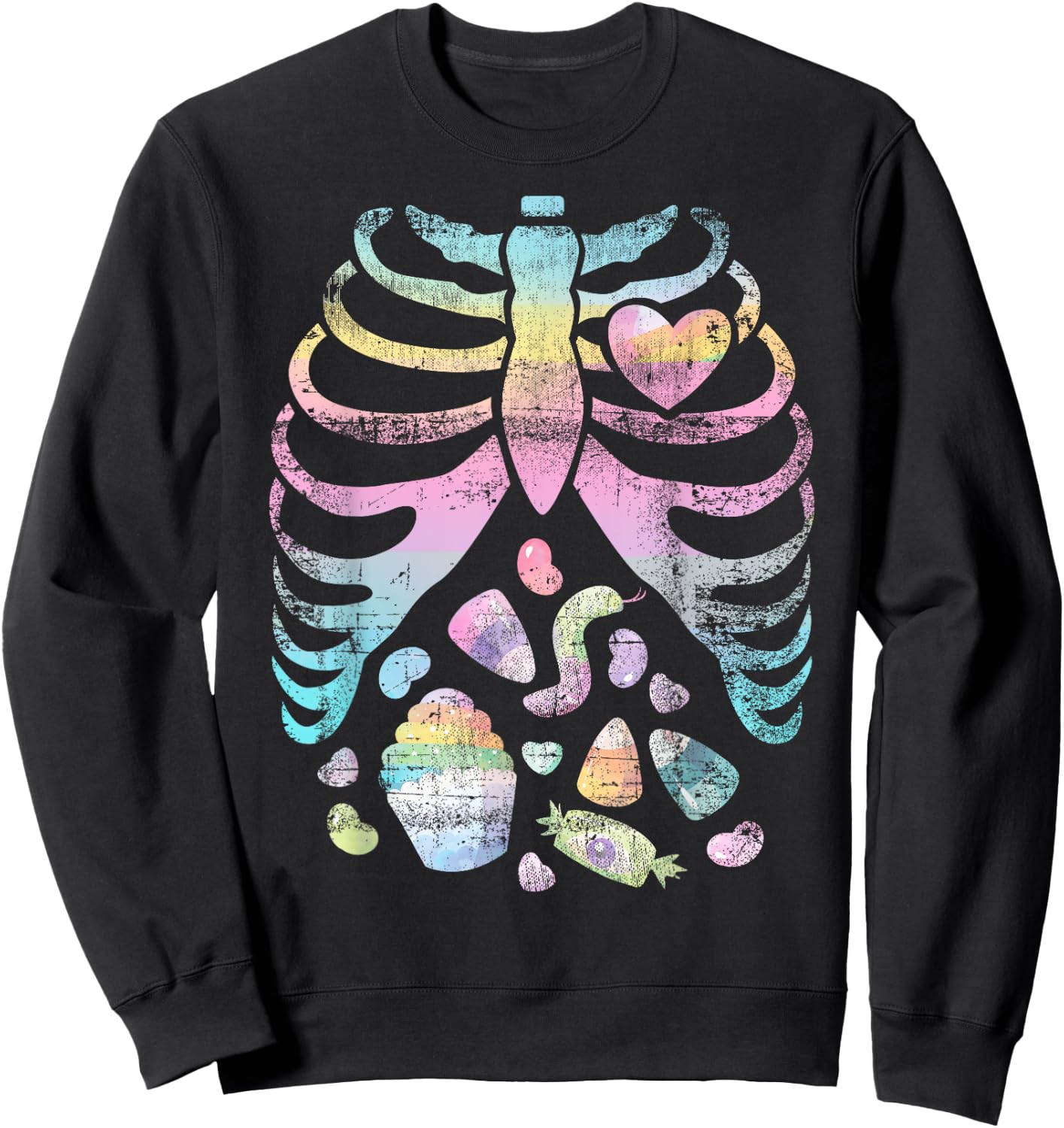 Pastel Goth Skeleton Halloween Rainbow Gift Sweatshirt - Sweatshirt | Black