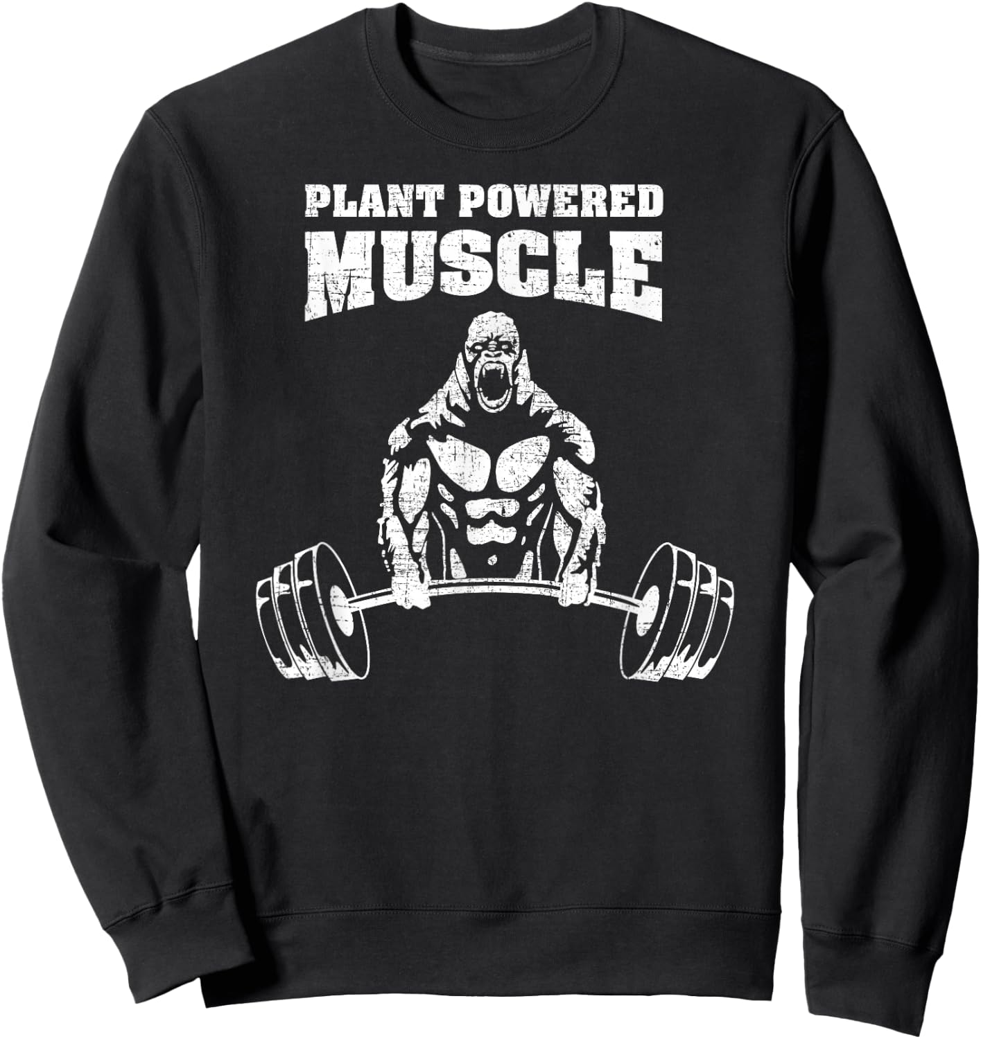 Plant Powered Muscle Vegan Power Bodybuilding Gym Slogan Sweatshirt - Sweatshirt | Black