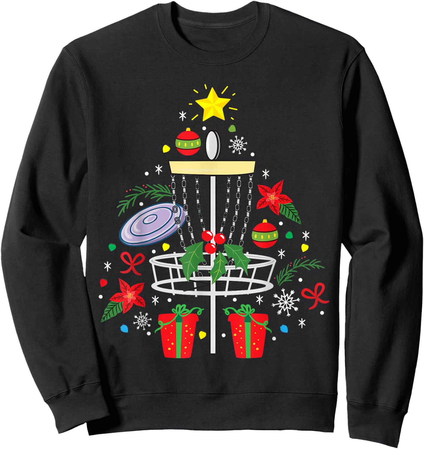 Disc Golf Frisbee Christmas Ornament Tree Funny Gift Men Sweatshirt - Sweatshirt | Black