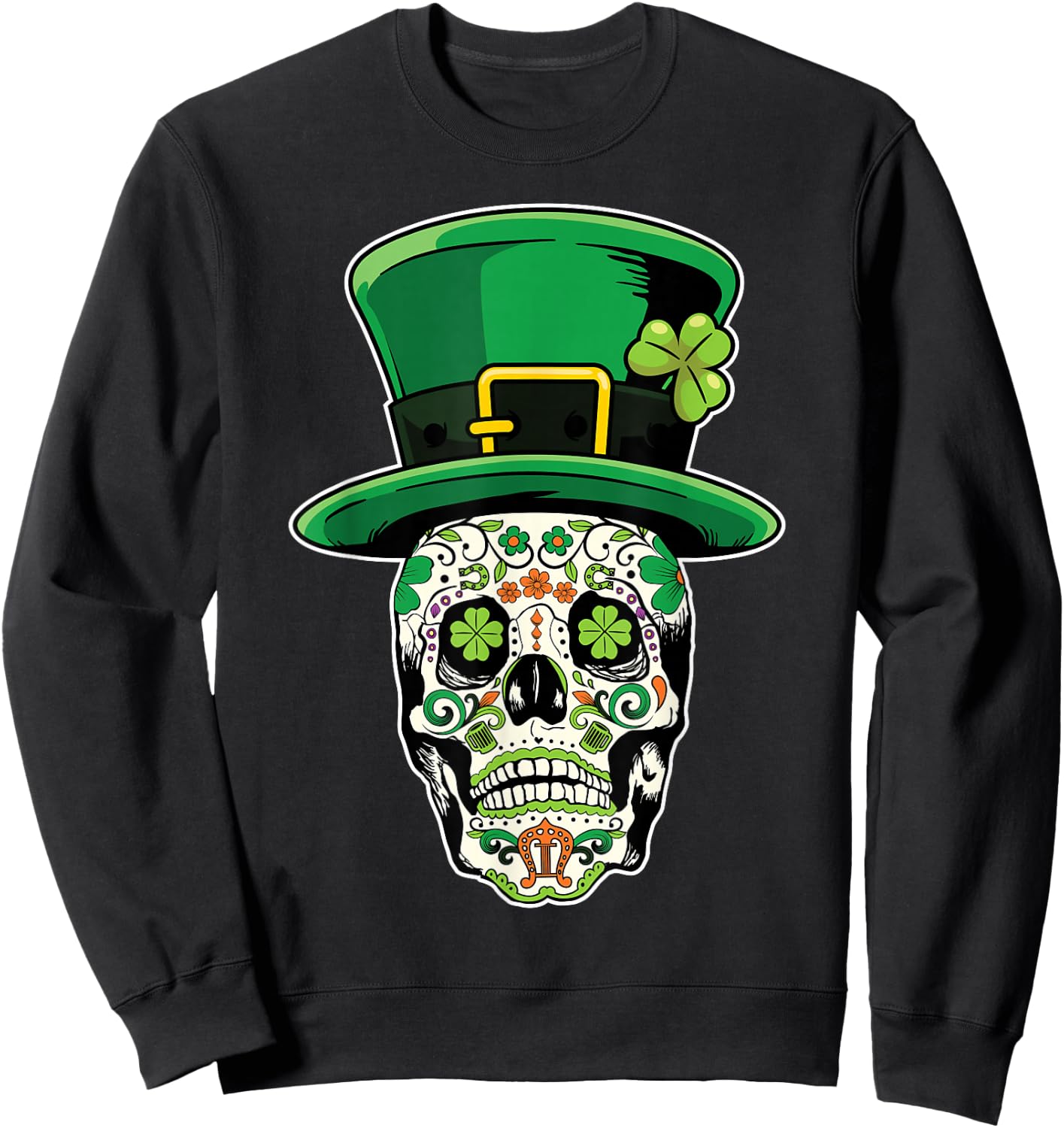 Sugar Skull Saint Patricks Day of Dead Sweatshirt - Sweatshirt | Black