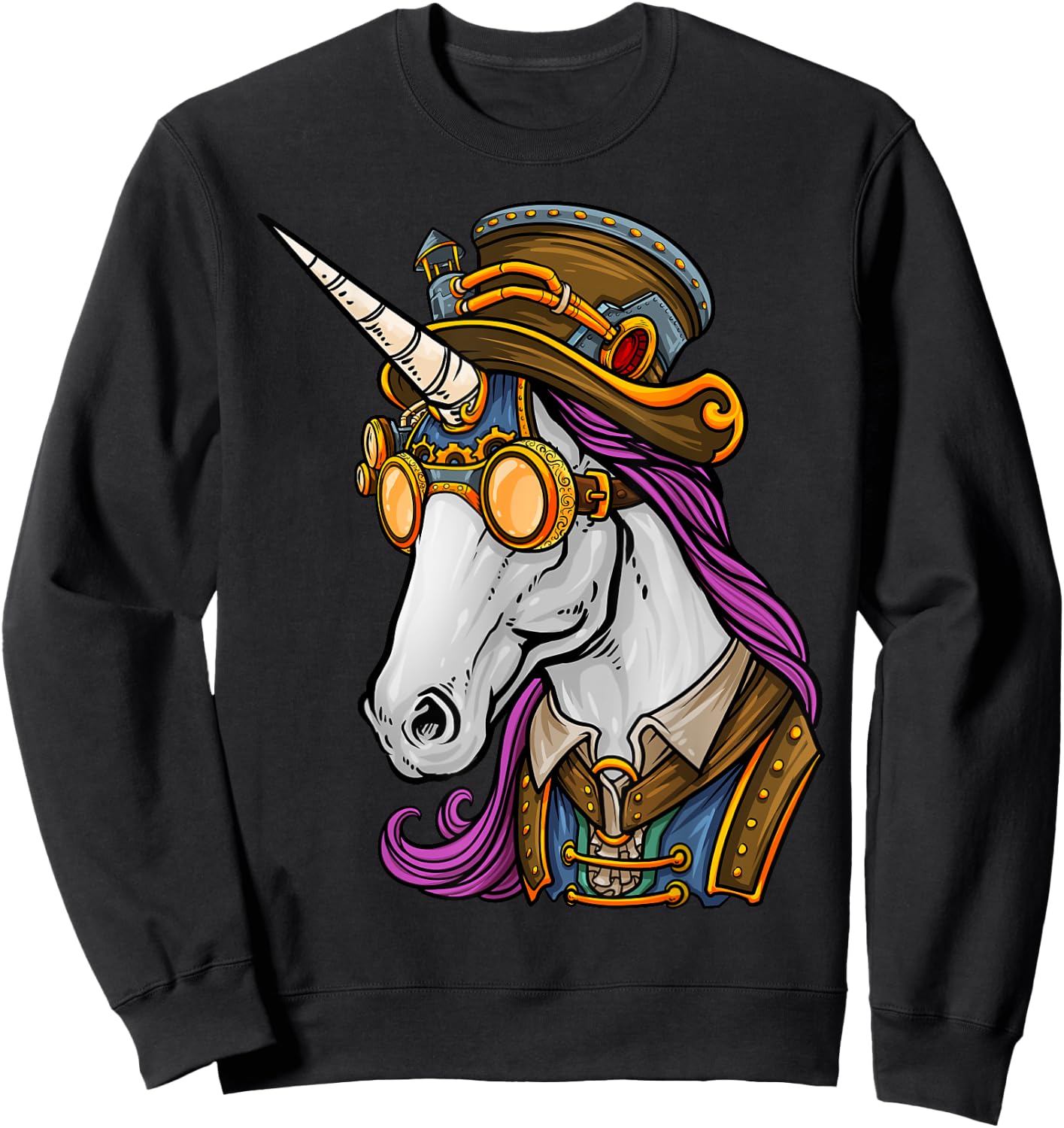 Steampunk Gothic Unicorn Mechanical Animal Unicorn Lover Sweatshirt - Sweatshirt | Black