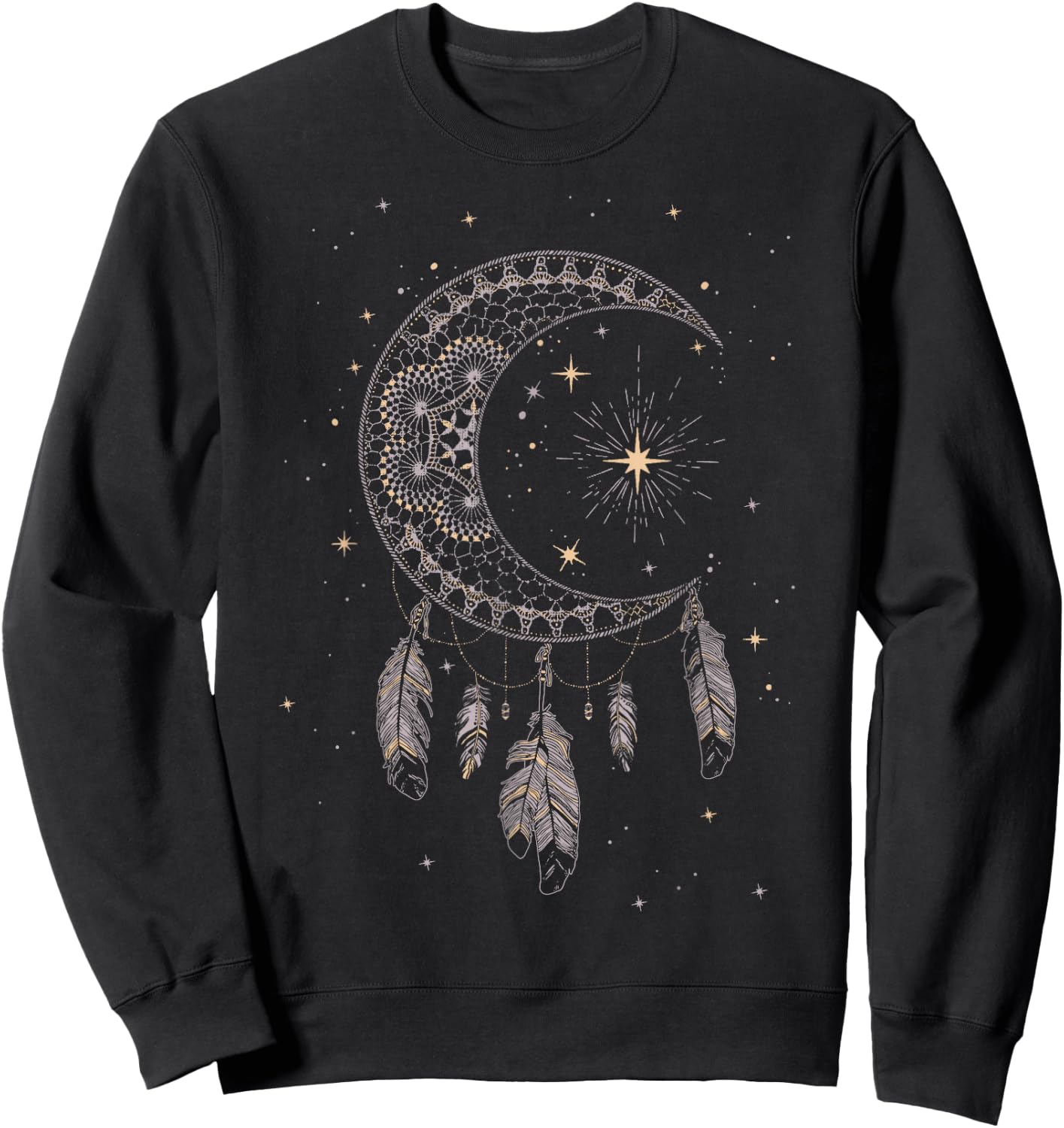 Dream Catcher Moon & Stars Boho Sweatshirt - Sweatshirt | Black
