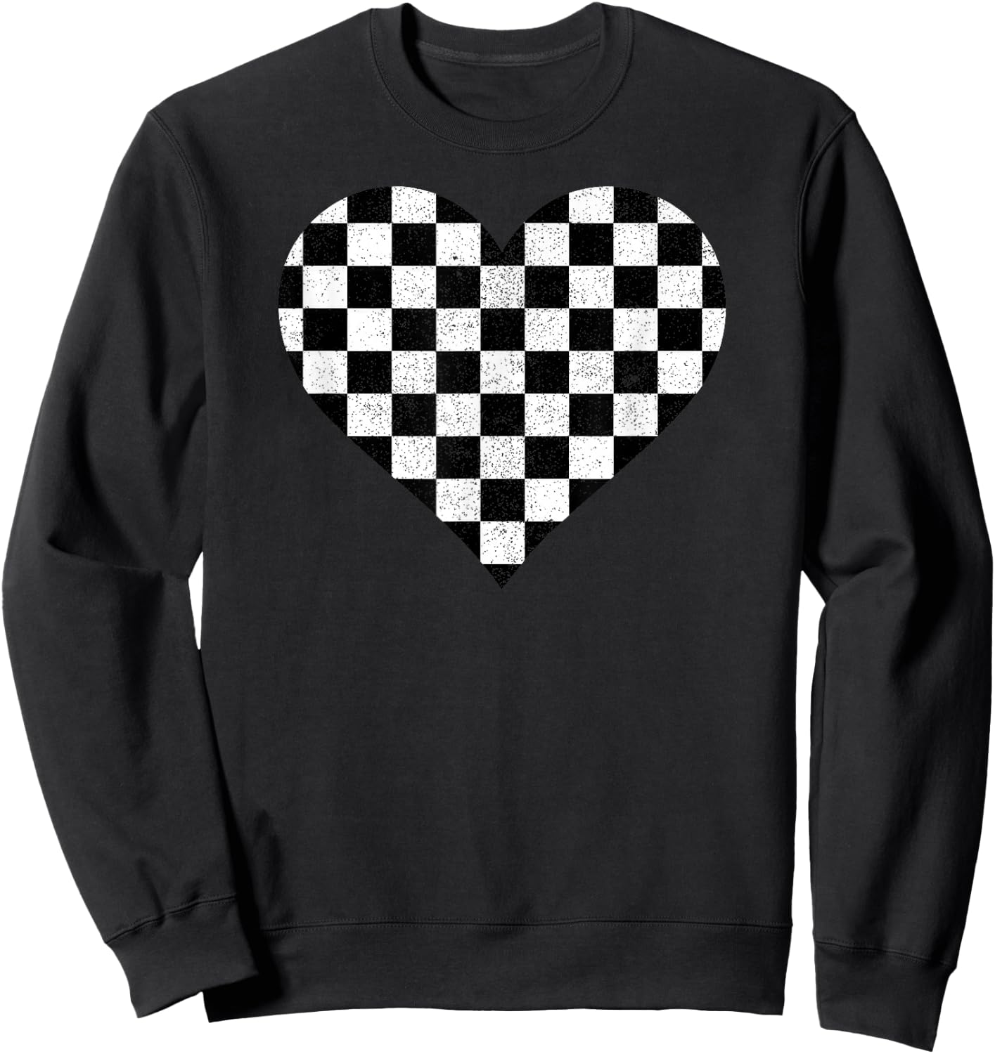 Black And White Checkered Heart Auto Racer Sweatshirt - Sweatshirt | Black
