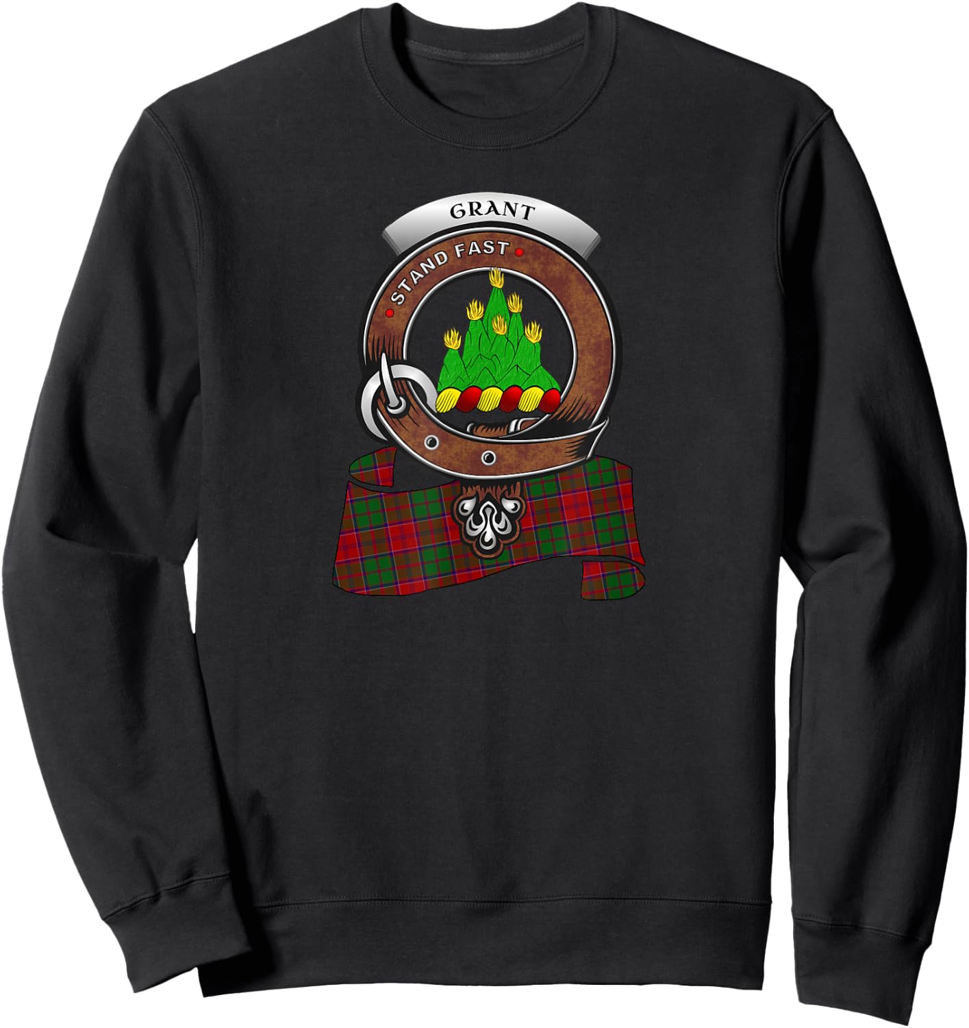 Grant Clan Badge & Tartan Sweatshirt - Sweatshirt | Black